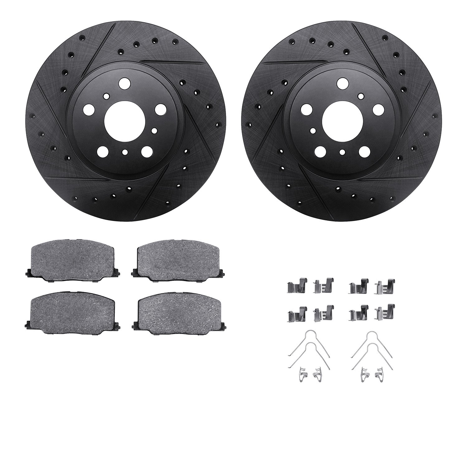 8312-76069 Drilled/Slotted Brake Rotors with 3000-Series Ceramic Brake Pads Kit & Hardware [Black], 1990-1993 Lexus/Toyota/Scion