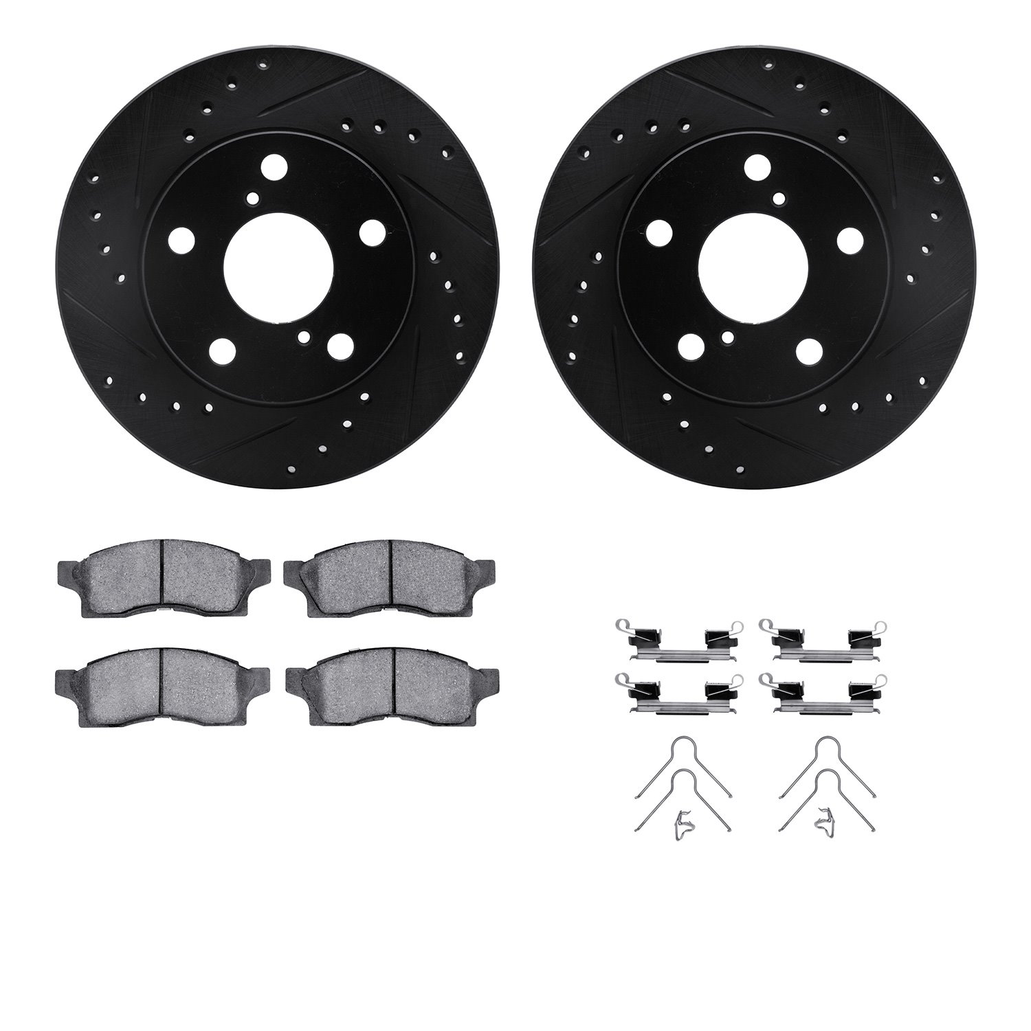 8312-76083 Drilled/Slotted Brake Rotors with 3000-Series Ceramic Brake Pads Kit & Hardware [Black], 1991-1991 Lexus/Toyota/Scion