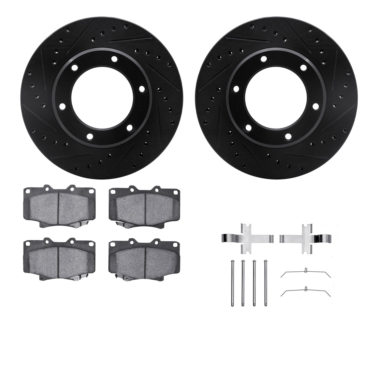 8312-76088 Drilled/Slotted Brake Rotors with 3000-Series Ceramic Brake Pads Kit & Hardware [Black], 1990-1992 Lexus/Toyota/Scion