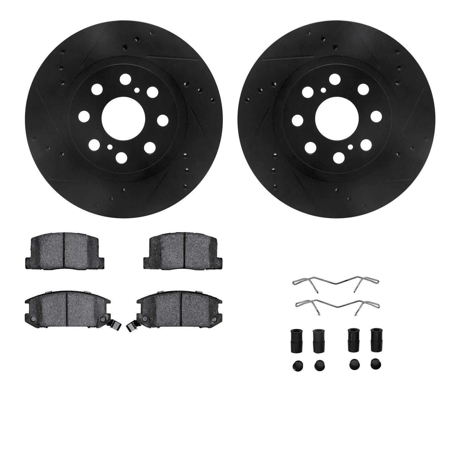 8312-76110 Drilled/Slotted Brake Rotors with 3000-Series Ceramic Brake Pads Kit & Hardware [Black], 2000-2005 Lexus/Toyota/Scion