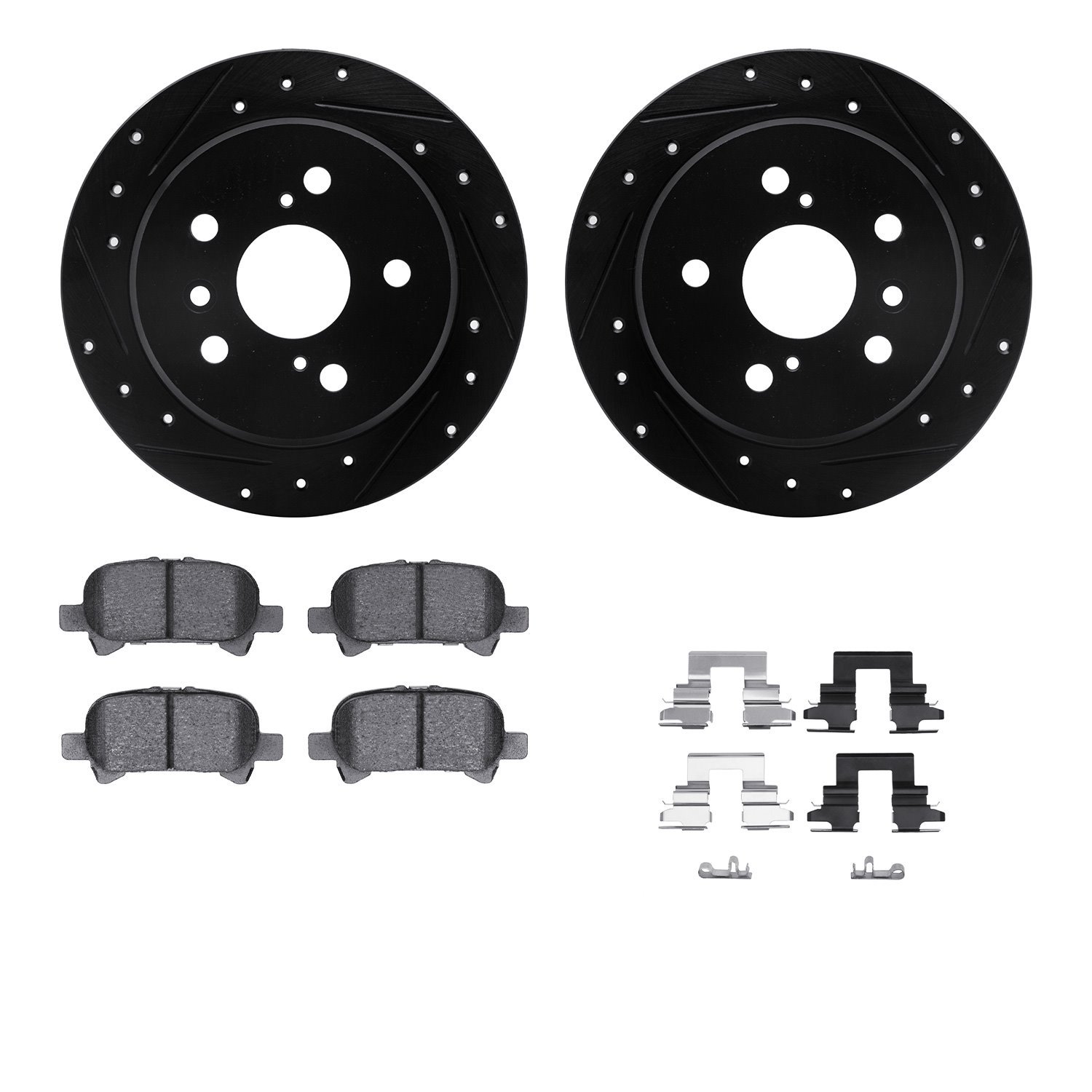 8312-76126 Drilled/Slotted Brake Rotors with 3000-Series Ceramic Brake Pads Kit & Hardware [Black], 2002-2008 Lexus/Toyota/Scion