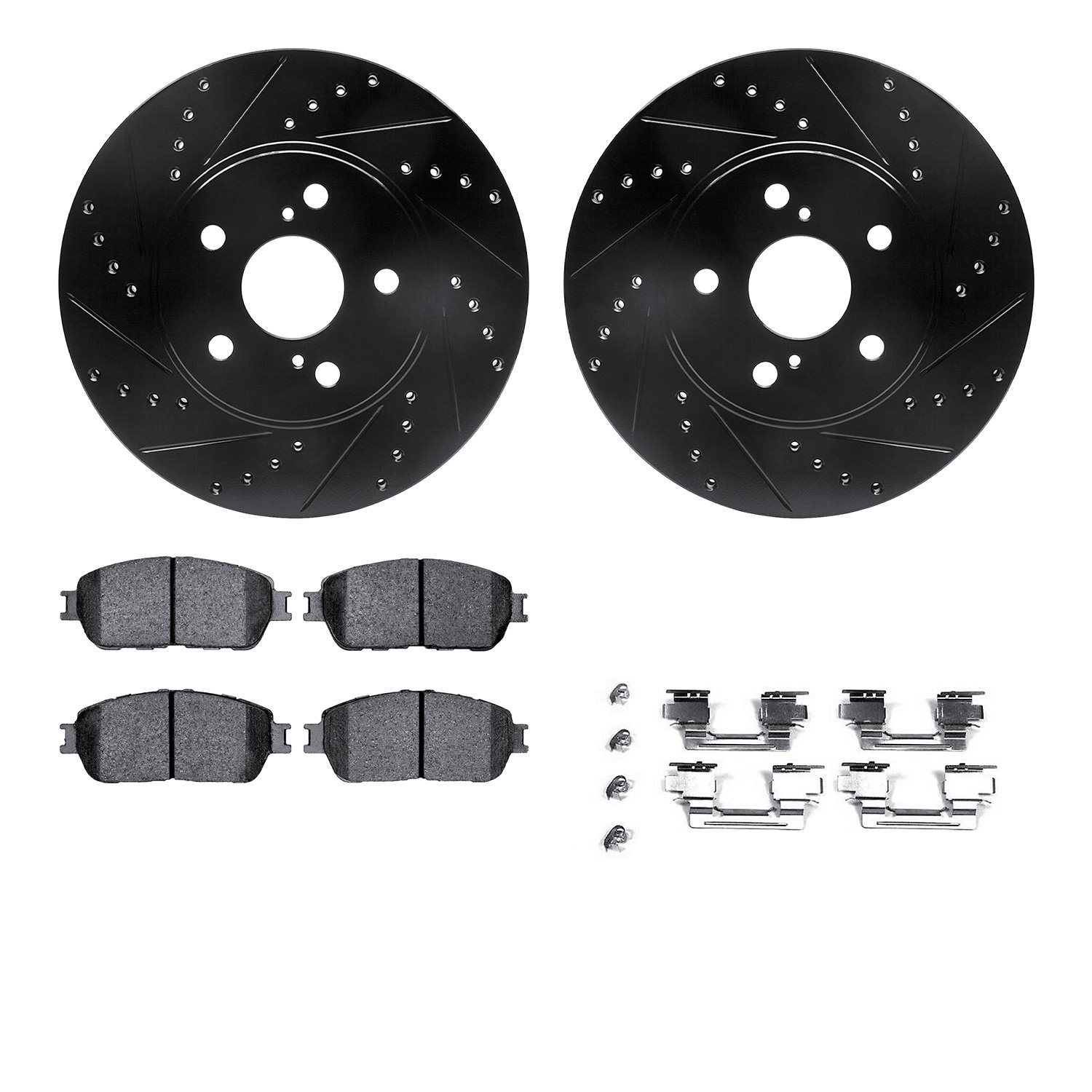 8312-76137 Drilled/Slotted Brake Rotors with 3000-Series Ceramic Brake Pads Kit & Hardware [Black], 2004-2010 Lexus/Toyota/Scion