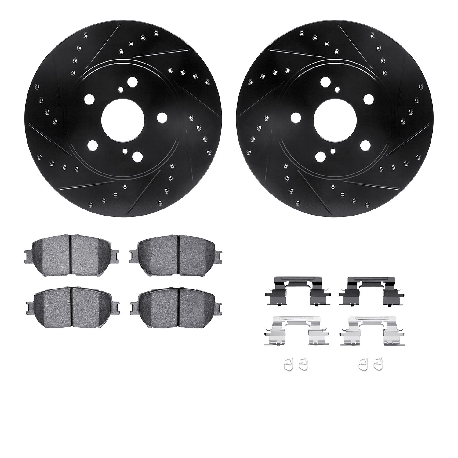 8312-76141 Drilled/Slotted Brake Rotors with 3000-Series Ceramic Brake Pads Kit & Hardware [Black], 2002-2003 Lexus/Toyota/Scion