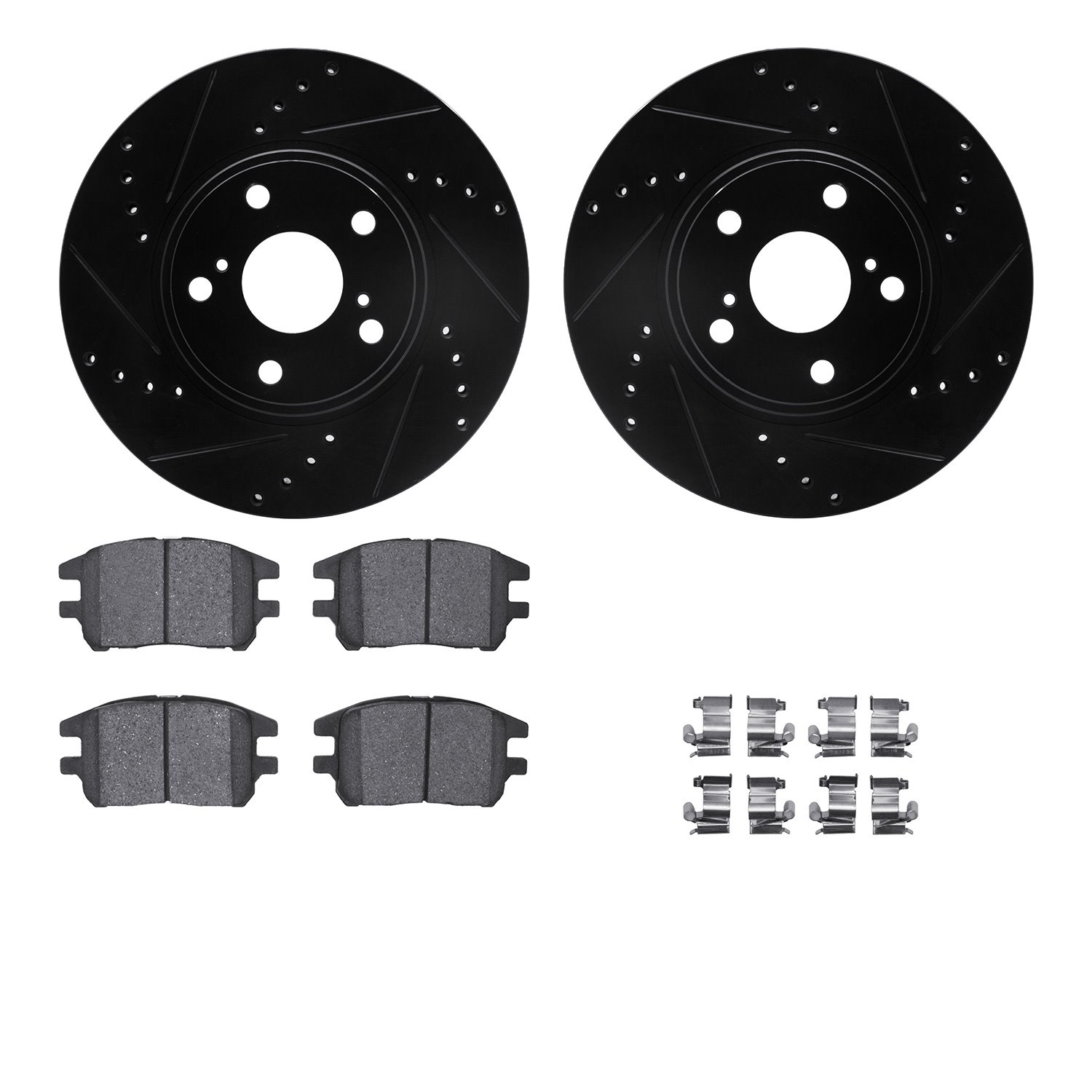 8312-76143 Drilled/Slotted Brake Rotors with 3000-Series Ceramic Brake Pads Kit & Hardware [Black], 2002-2003 Lexus/Toyota/Scion