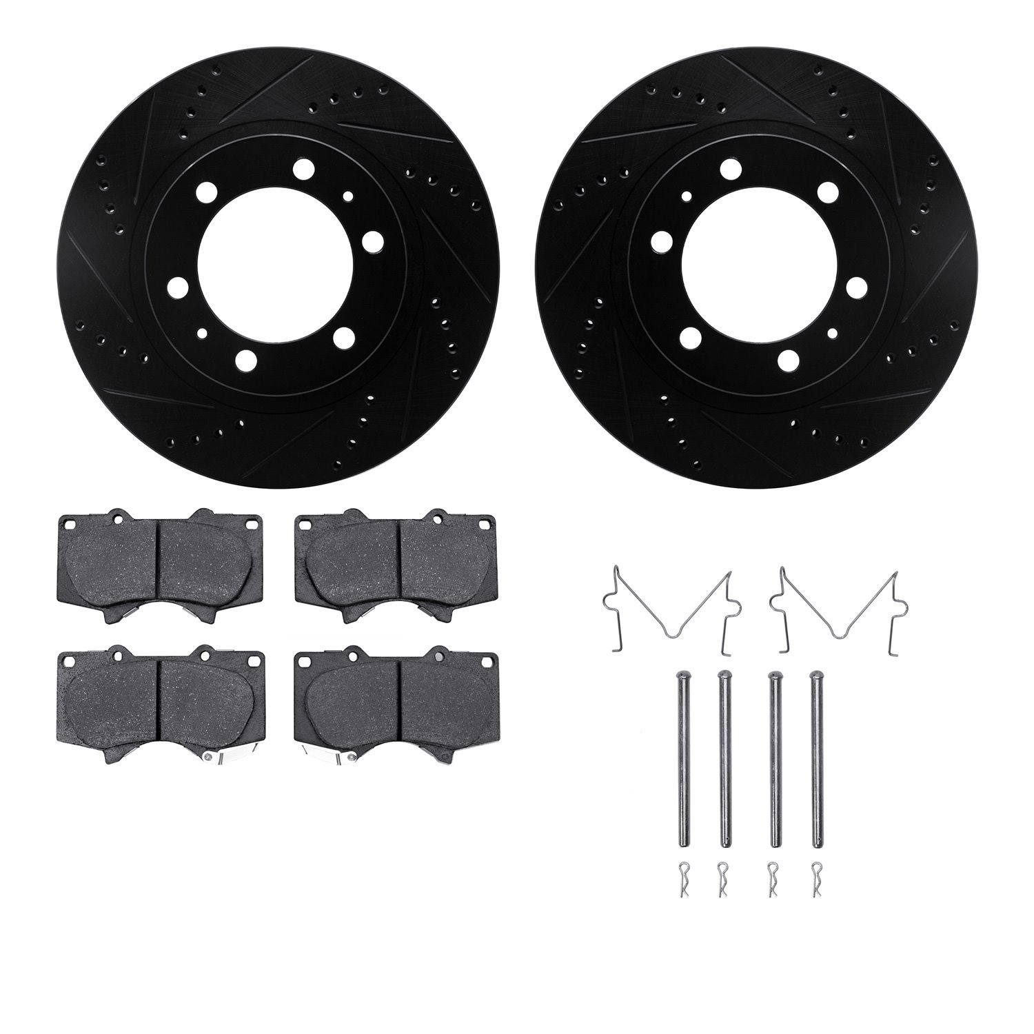 8312-76147 Drilled/Slotted Brake Rotors with 3000-Series Ceramic Brake Pads Kit & Hardware [Black], Fits Select Lexus/Toyota/Sci