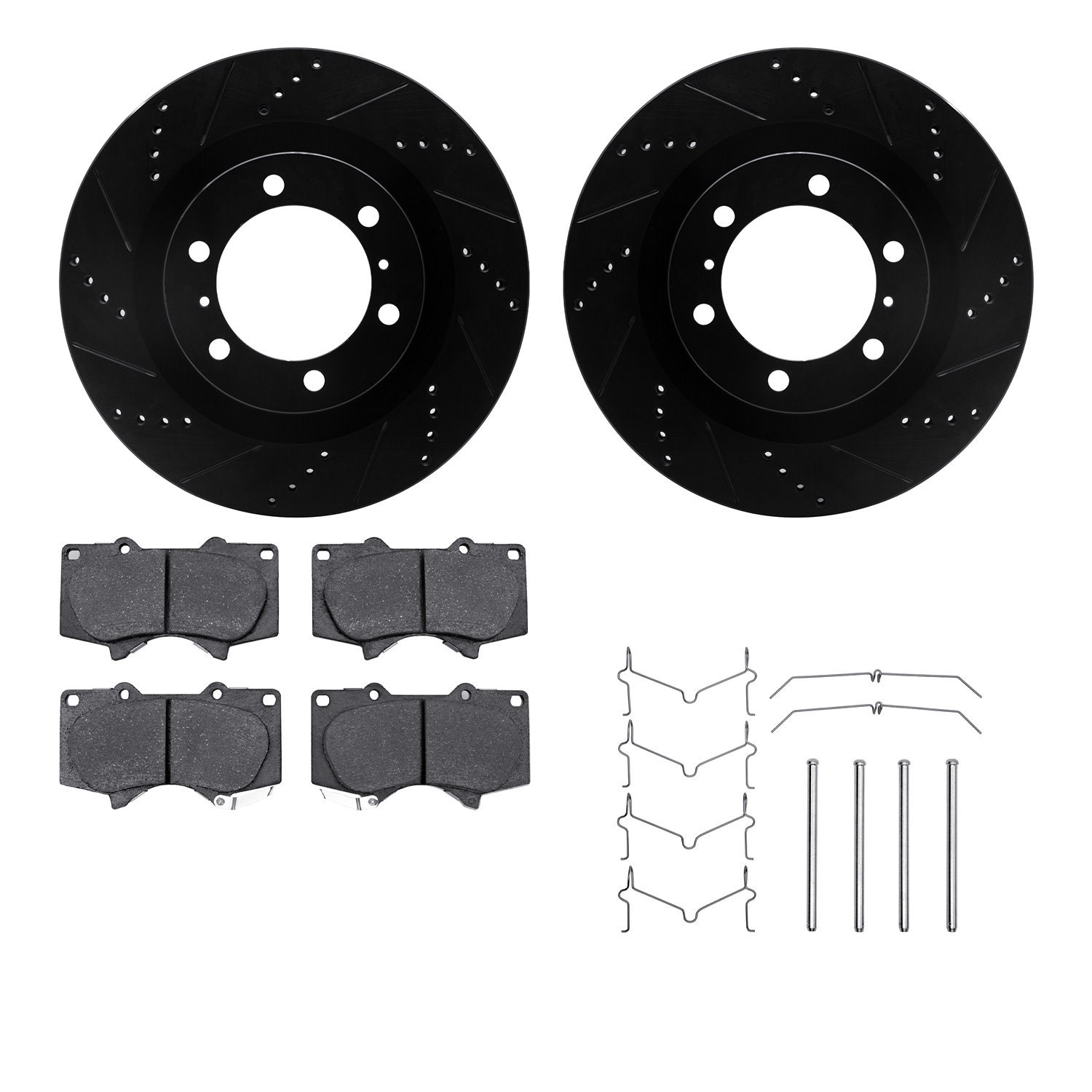 8312-76148 Drilled/Slotted Brake Rotors with 3000-Series Ceramic Brake Pads Kit & Hardware [Black], Fits Select Lexus/Toyota/Sci