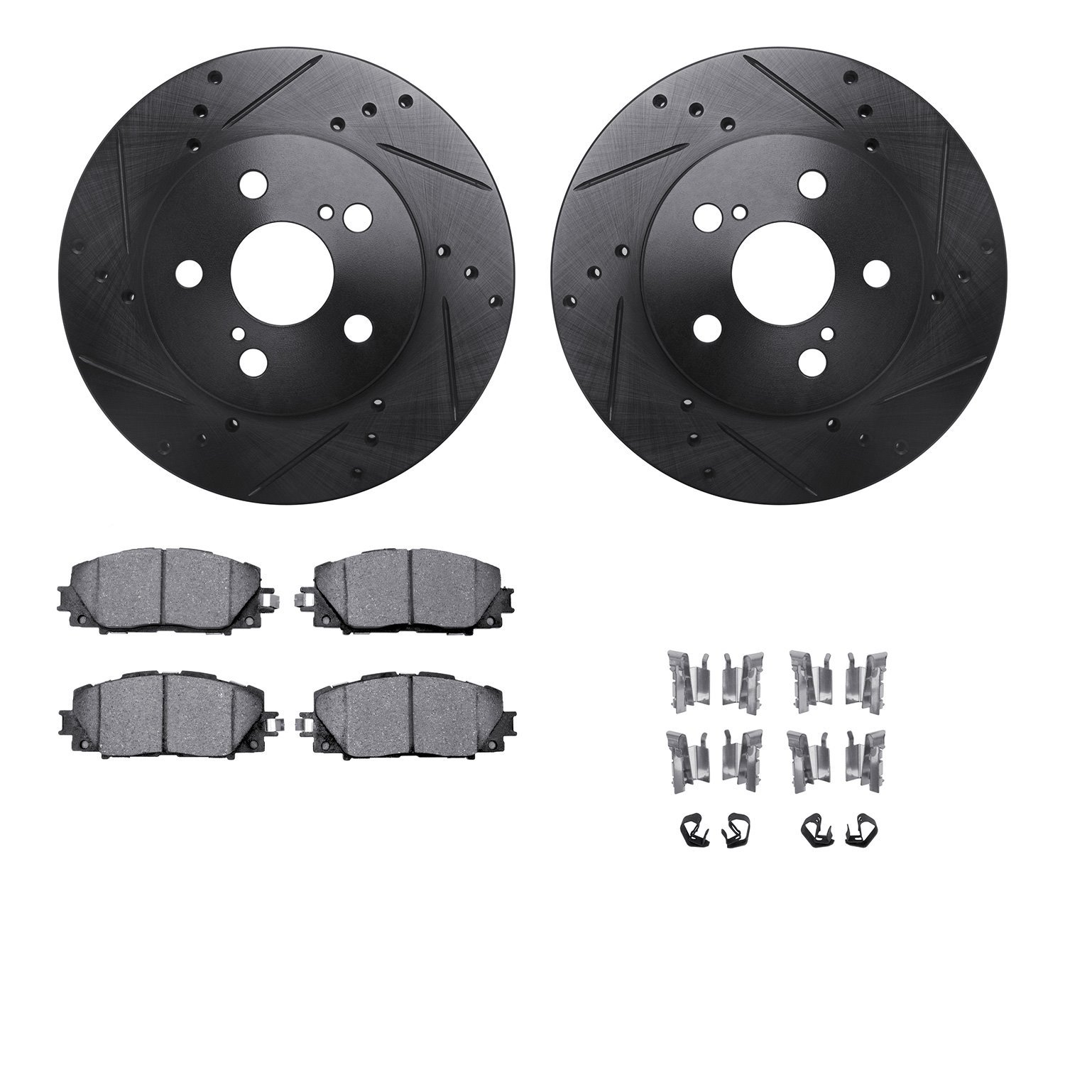 8312-76156 Drilled/Slotted Brake Rotors with 3000-Series Ceramic Brake Pads Kit & Hardware [Black], Fits Select Lexus/Toyota/Sci