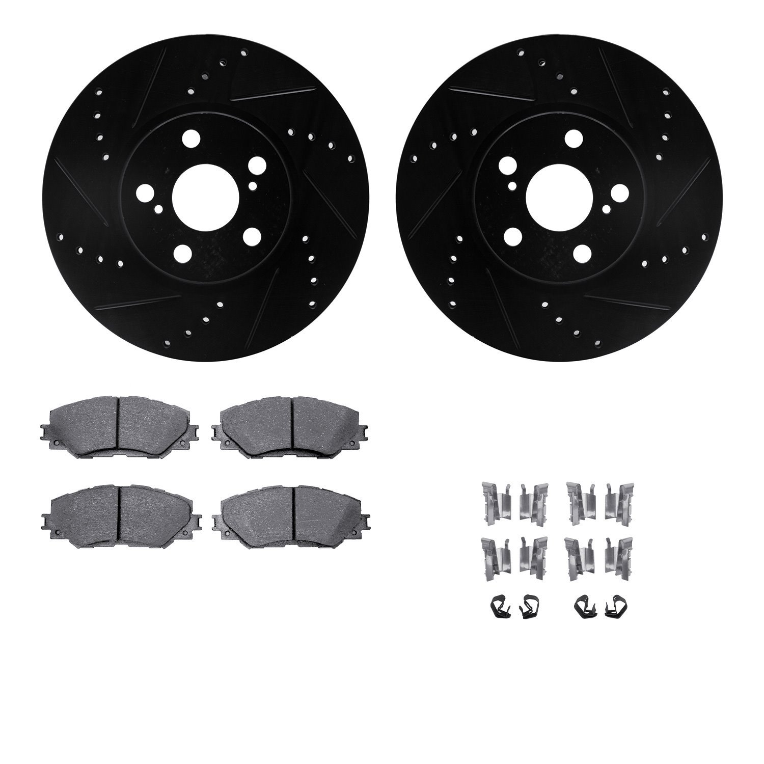 8312-76157 Drilled/Slotted Brake Rotors with 3000-Series Ceramic Brake Pads Kit & Hardware [Black], 2008-2019 Multiple Makes/Mod