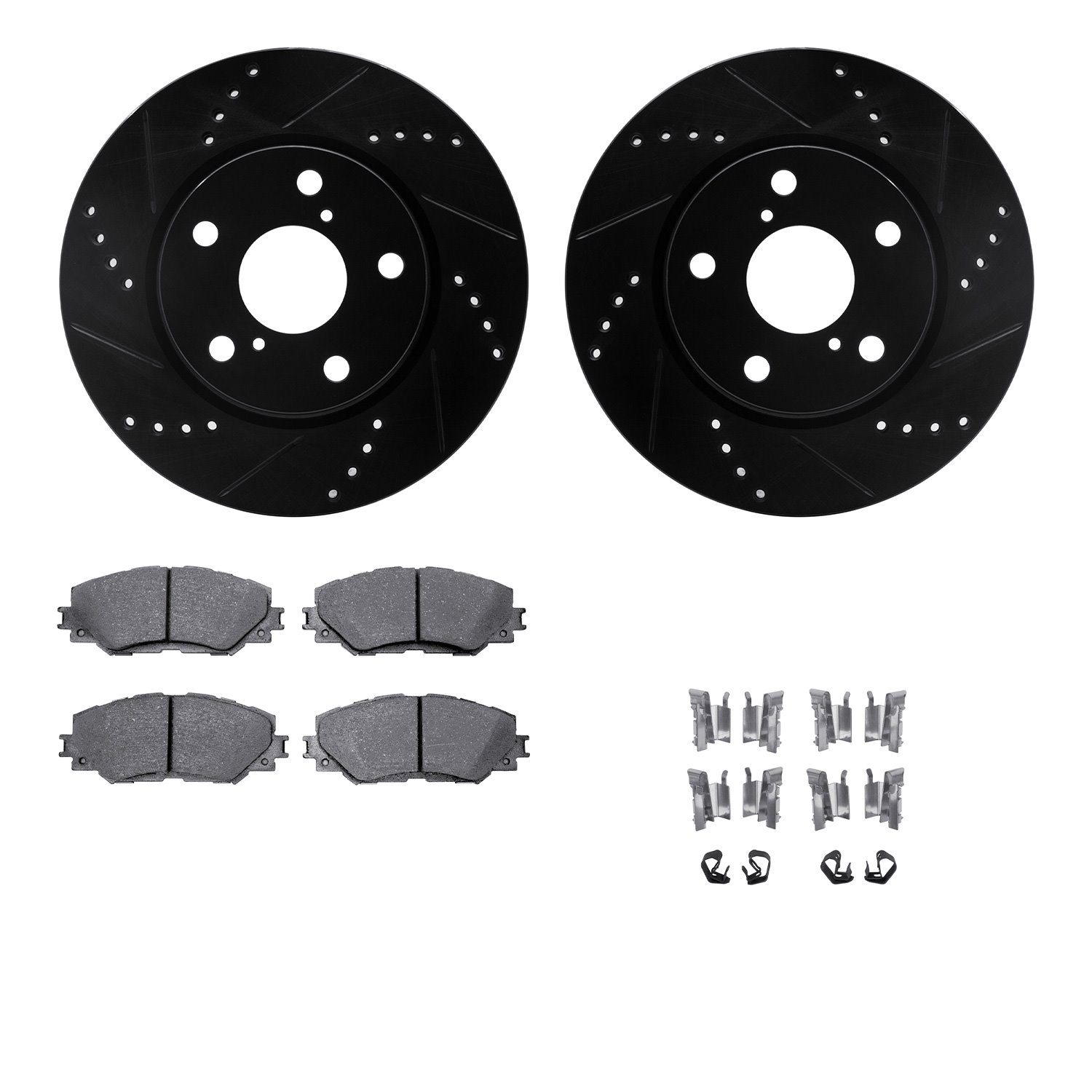 8312-76158 Drilled/Slotted Brake Rotors with 3000-Series Ceramic Brake Pads Kit & Hardware [Black], 2006-2018 Multiple Makes/Mod