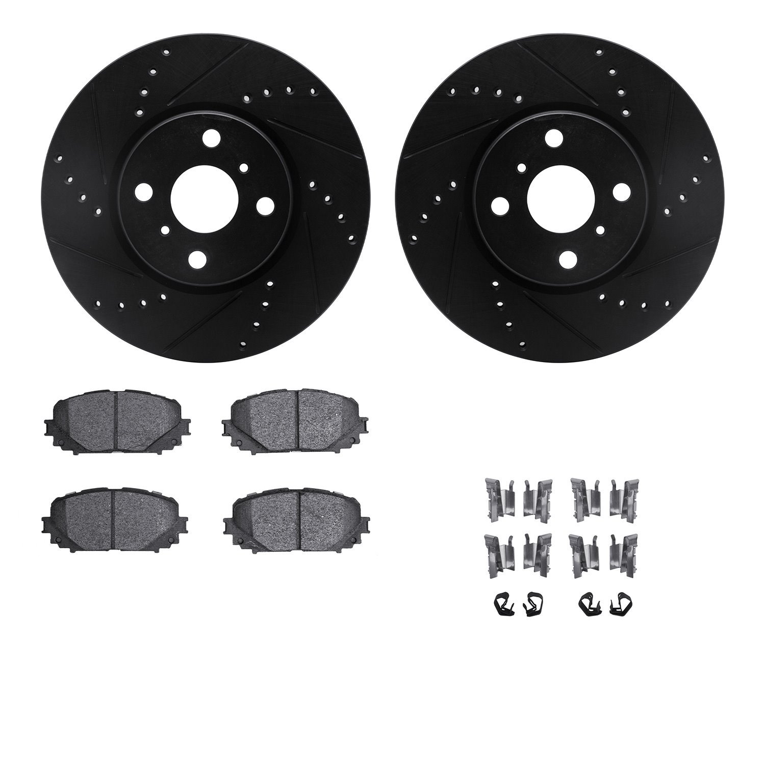 8312-76176 Drilled/Slotted Brake Rotors with 3000-Series Ceramic Brake Pads Kit & Hardware [Black], 2012-2018 Lexus/Toyota/Scion