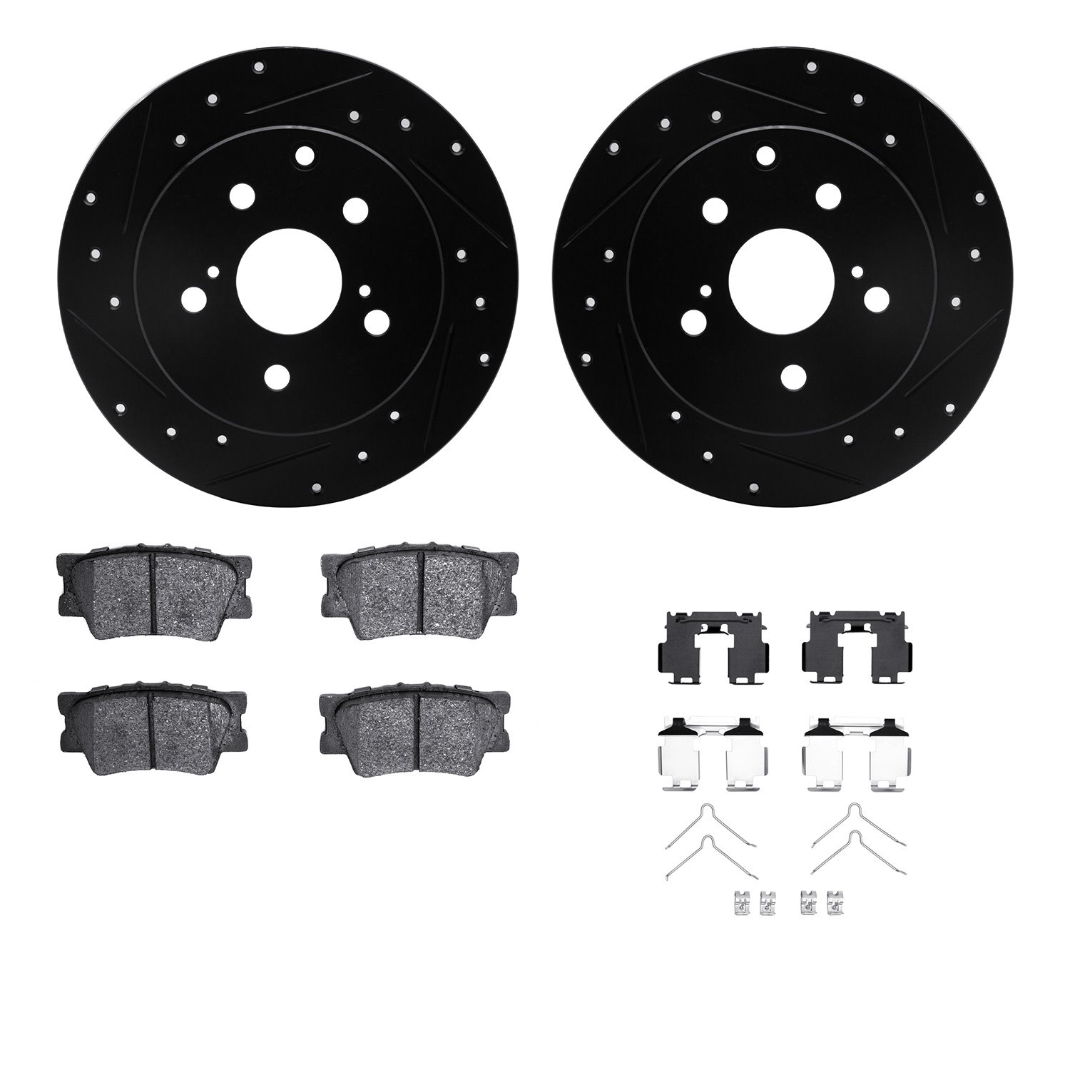 8312-76177 Drilled/Slotted Brake Rotors with 3000-Series Ceramic Brake Pads Kit & Hardware [Black], 2006-2018 Lexus/Toyota/Scion