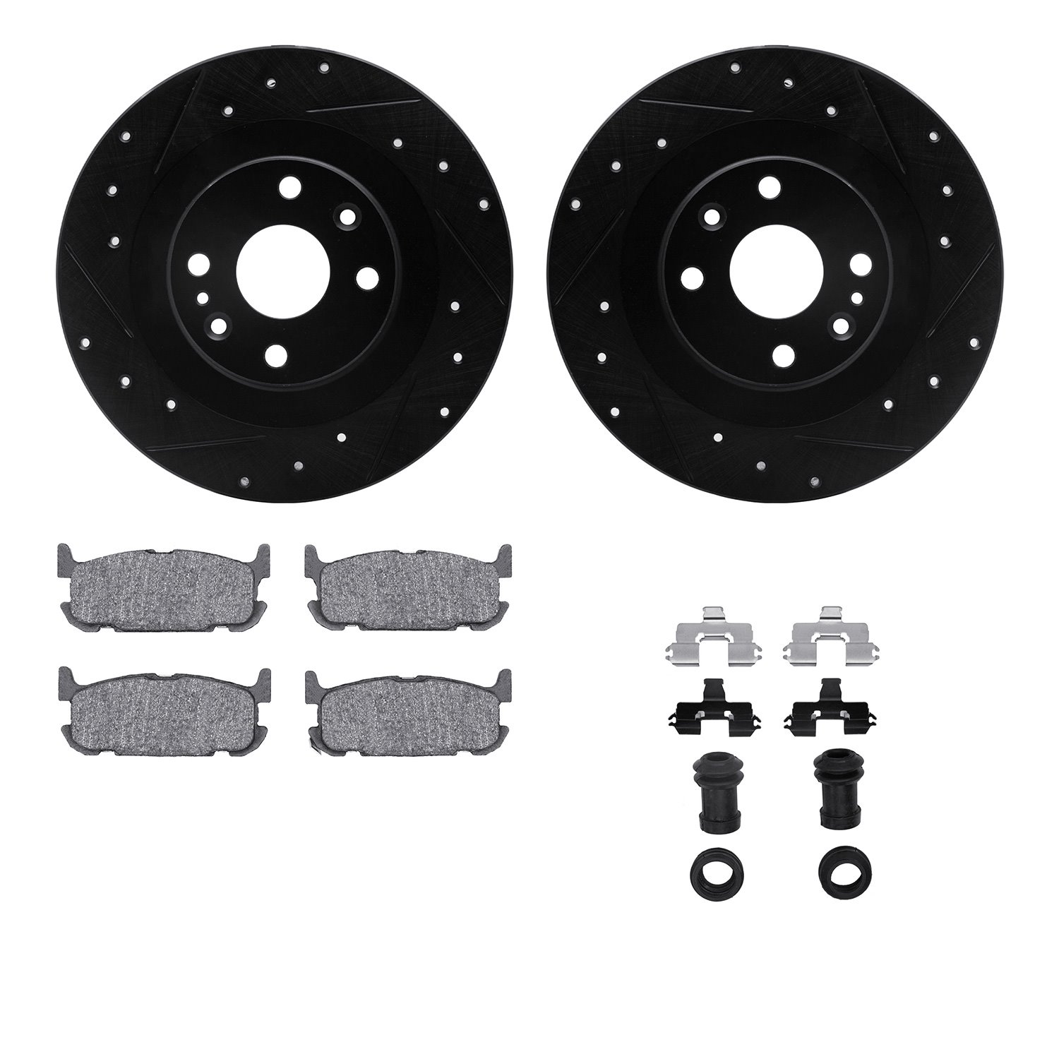 8312-80049 Drilled/Slotted Brake Rotors with 3000-Series Ceramic Brake Pads Kit & Hardware [Black], 2001-2005 Ford/Lincoln/Mercu
