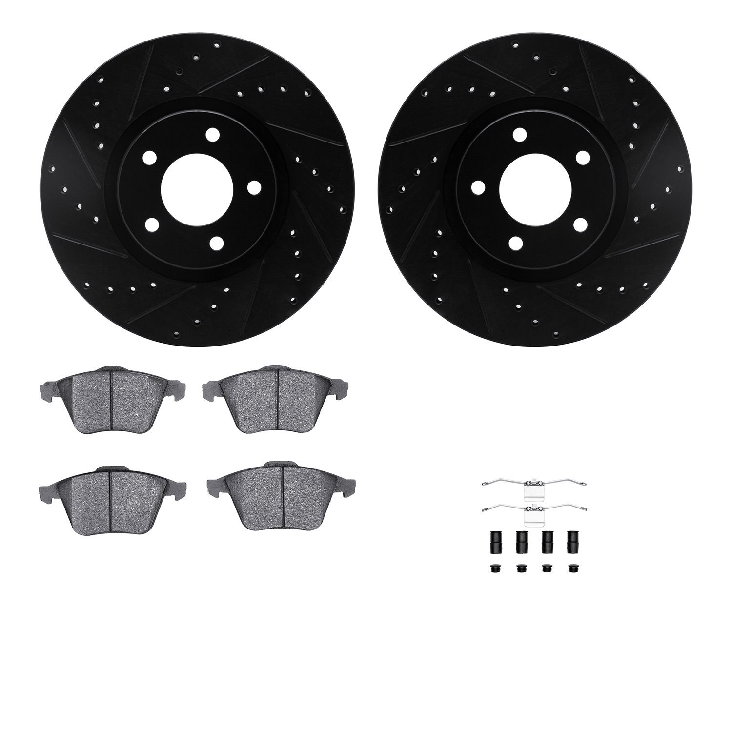 8312-80051 Drilled/Slotted Brake Rotors with 3000-Series Ceramic Brake Pads Kit & Hardware [Black], 2007-2013 Ford/Lincoln/Mercu