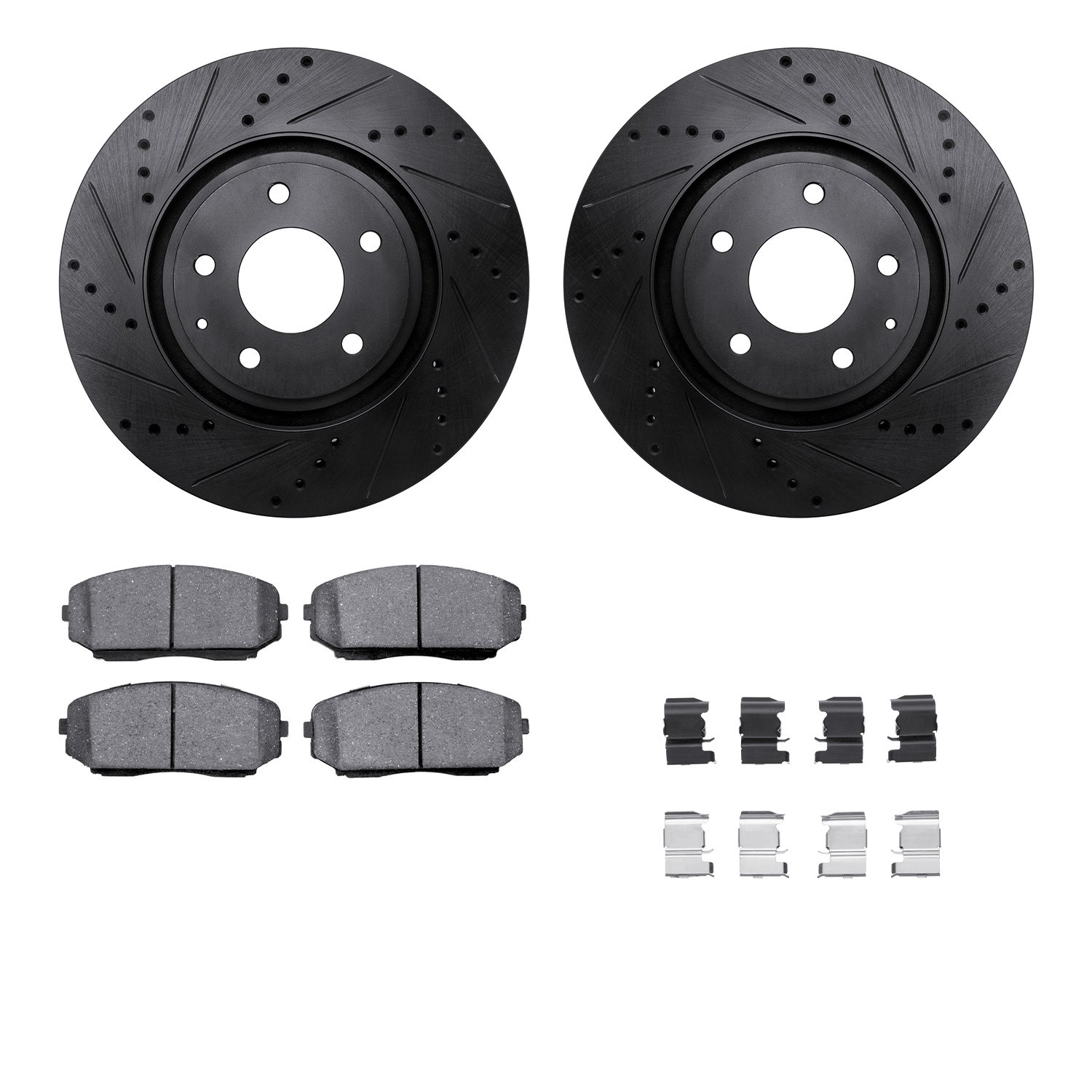 8312-80068 Drilled/Slotted Brake Rotors with 3000-Series Ceramic Brake Pads Kit & Hardware [Black], Fits Select Ford/Lincoln/Mer