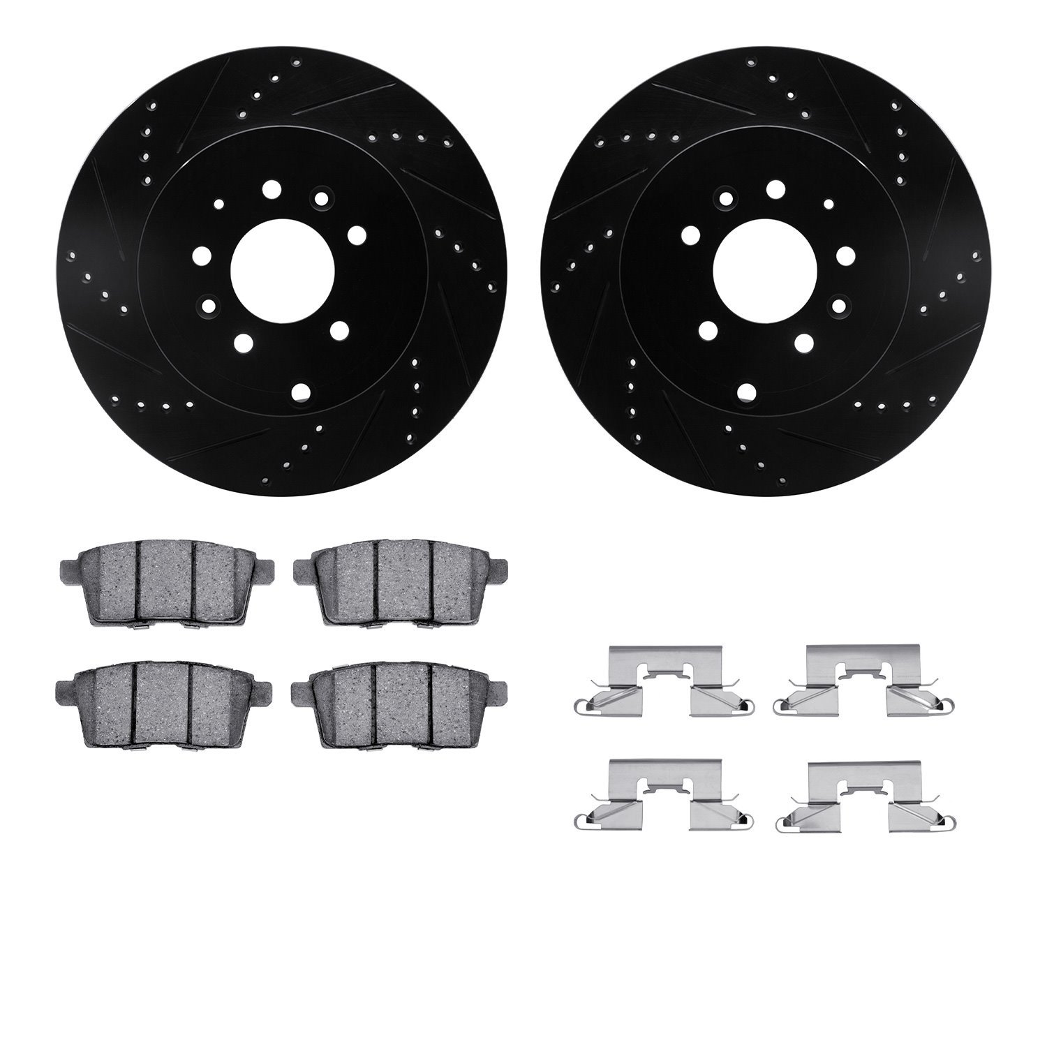 8312-80070 Drilled/Slotted Brake Rotors with 3000-Series Ceramic Brake Pads Kit & Hardware [Black], 2007-2015 Ford/Lincoln/Mercu