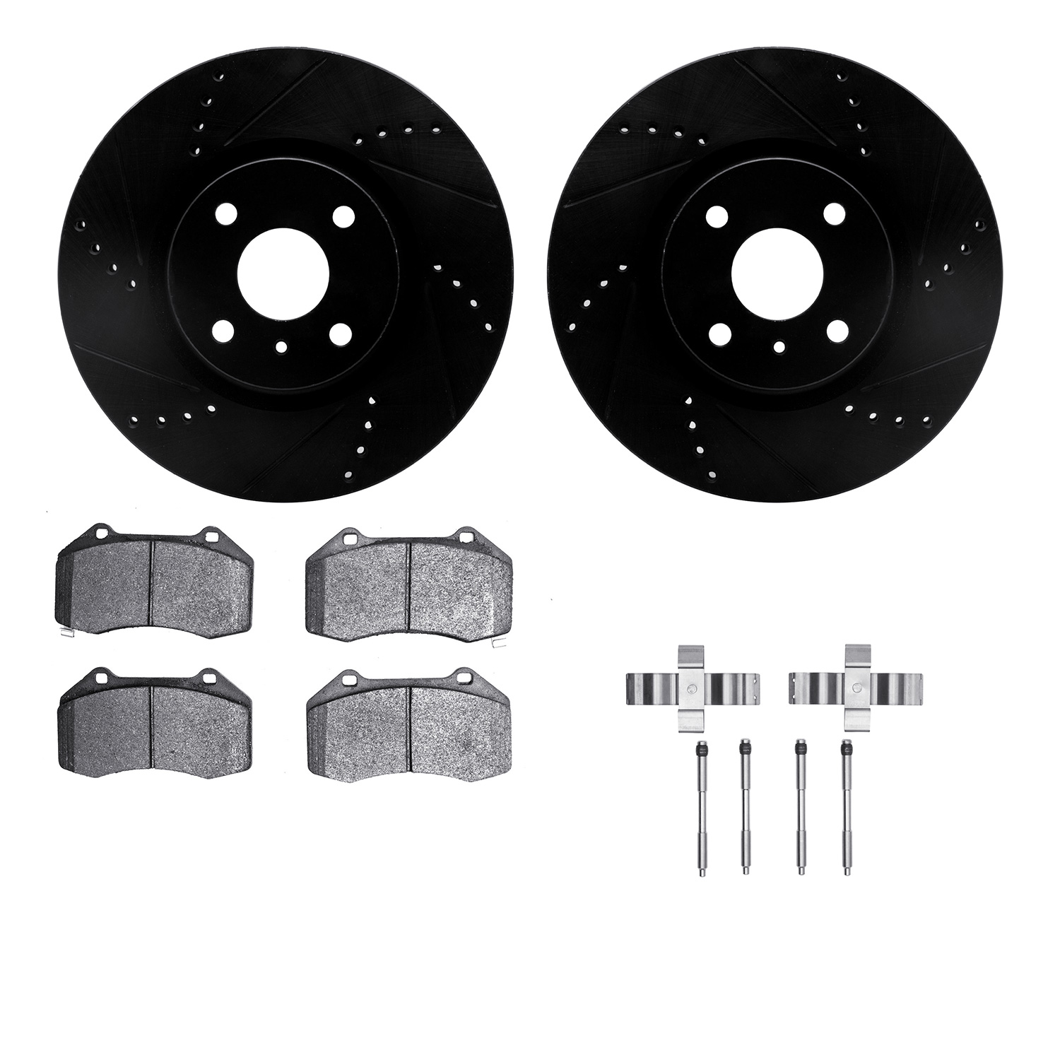 8312-80071 Drilled/Slotted Brake Rotors with 3000-Series Ceramic Brake Pads Kit & Hardware [Black], Fits Select Multiple Makes/M