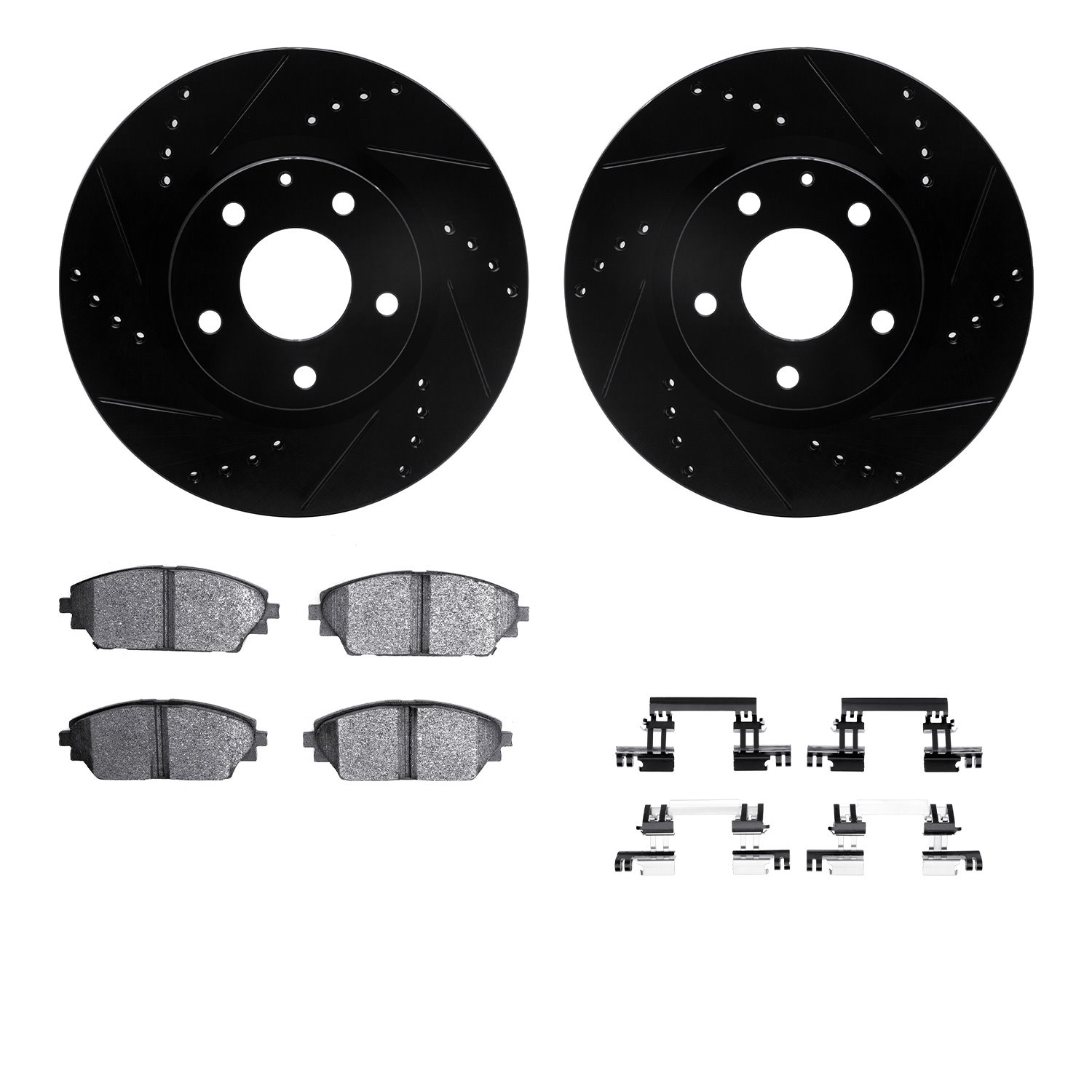 8312-80080 Drilled/Slotted Brake Rotors with 3000-Series Ceramic Brake Pads Kit & Hardware [Black], Fits Select Ford/Lincoln/Mer