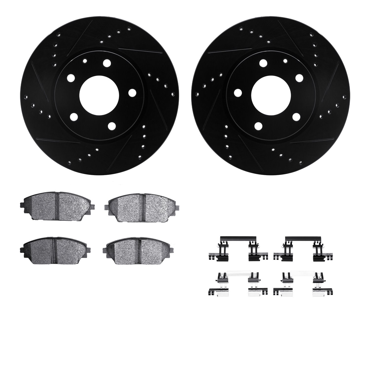 8312-80081 Drilled/Slotted Brake Rotors with 3000-Series Ceramic Brake Pads Kit & Hardware [Black], Fits Select Ford/Lincoln/Mer