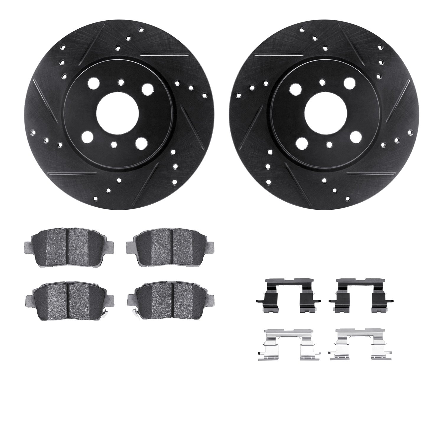 8312-91001 Drilled/Slotted Brake Rotors with 3000-Series Ceramic Brake Pads Kit & Hardware [Black], 2012-2015 Lexus/Toyota/Scion