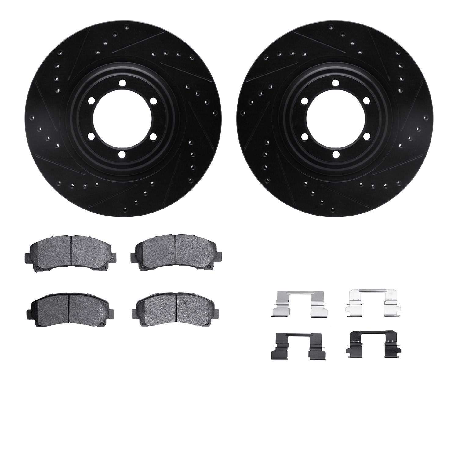 8312-92018 Drilled/Slotted Brake Rotors with 3000-Series Ceramic Brake Pads Kit & Hardware [Black], 2013-2015 GM, Position: Fron