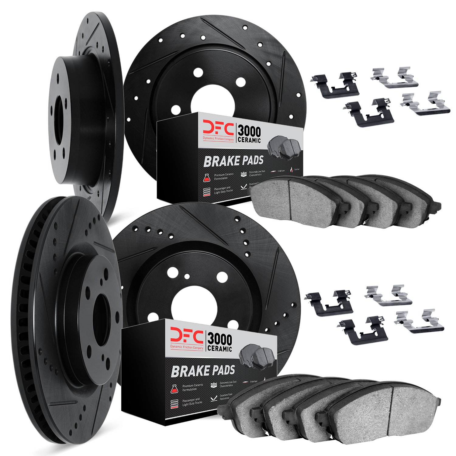 8314-13025 Drilled/Slotted Brake Rotors with 3000-Series Ceramic Brake Pads Kit & Hardware [Black], 2008-2008 Subaru, Position: