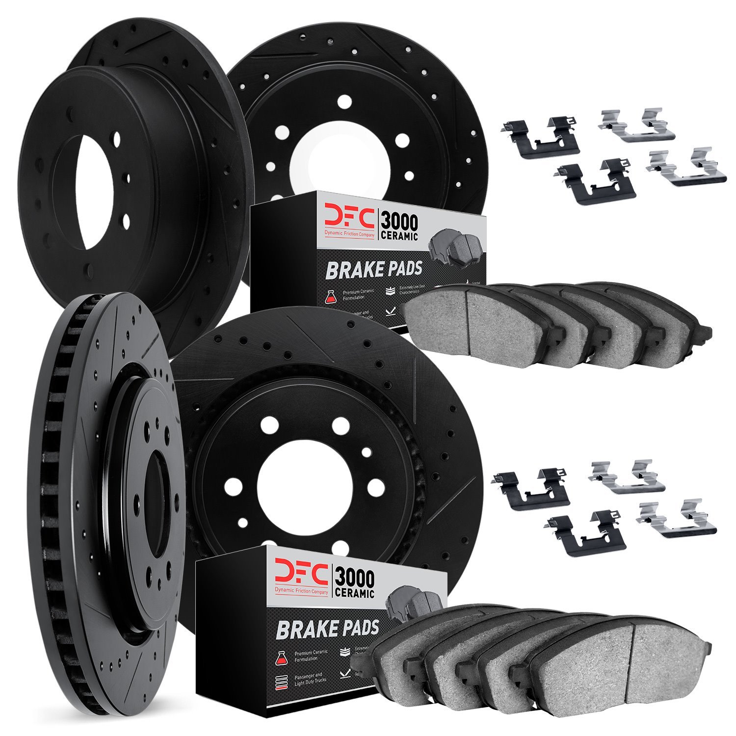 8314-21011 Drilled/Slotted Brake Rotors with 3000-Series Ceramic Brake Pads Kit & Hardware [Black], 2007-2014 Kia/Hyundai/Genesi