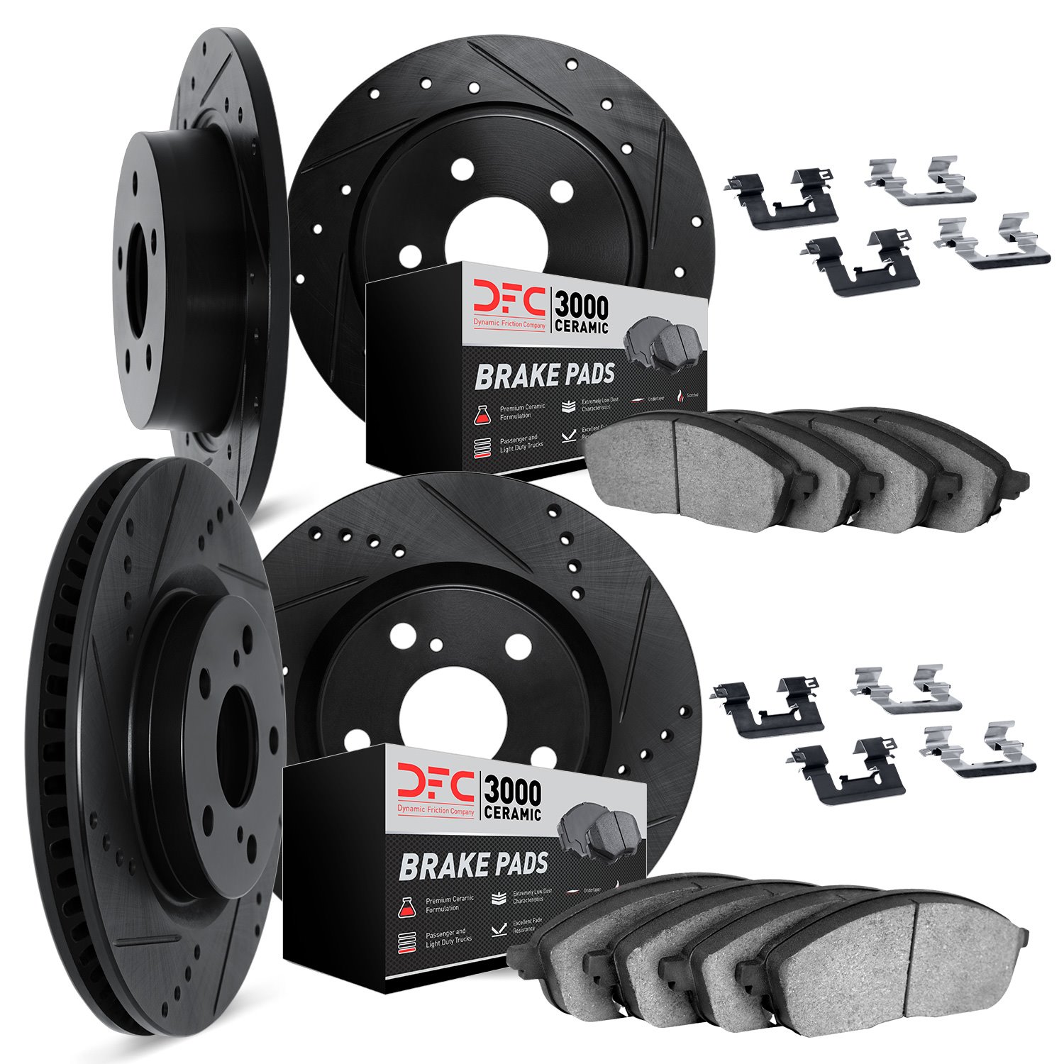 8314-31008 Drilled/Slotted Brake Rotors with 3000-Series Ceramic Brake Pads Kit & Hardware [Black], 1982-1989 BMW, Position: Fro