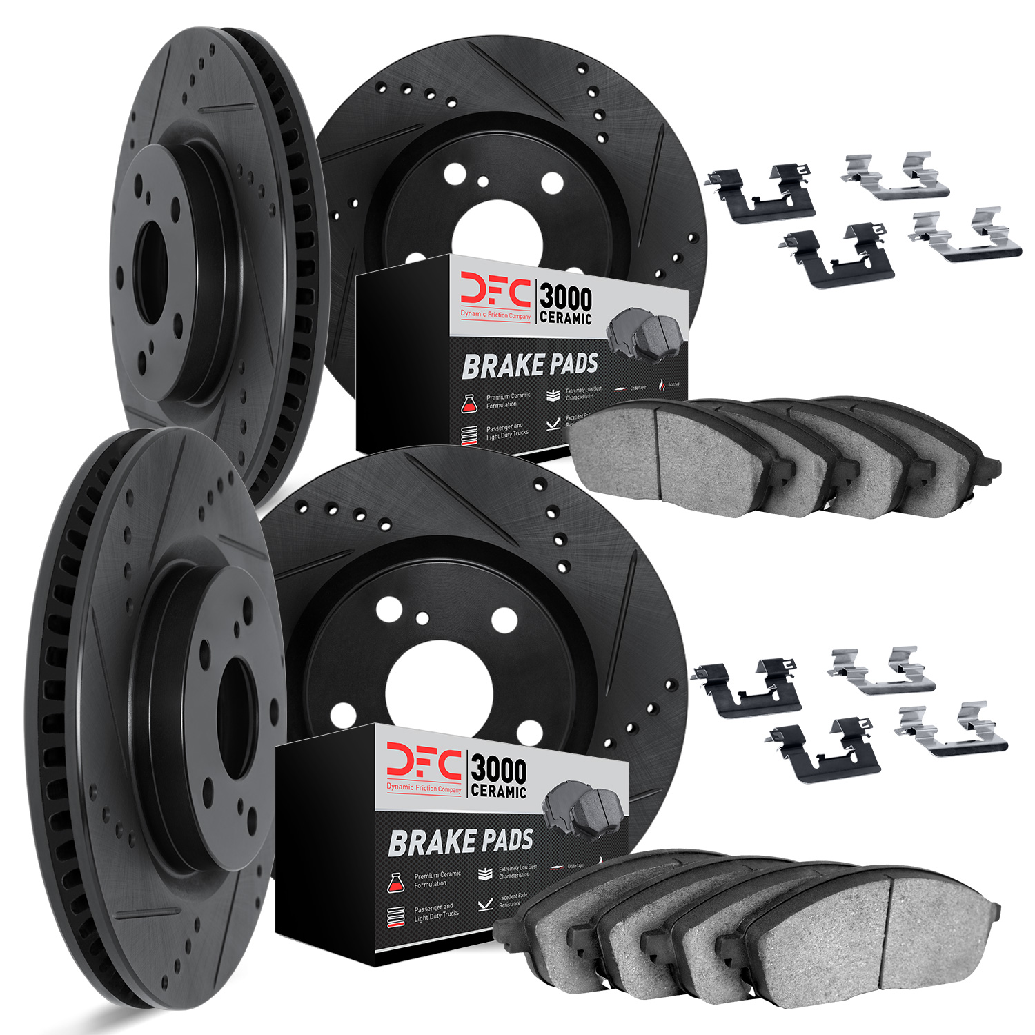 8314-46024 Drilled/Slotted Brake Rotors with 3000-Series Ceramic Brake Pads Kit & Hardware [Black], 2015-2019 GM, Position: Fron
