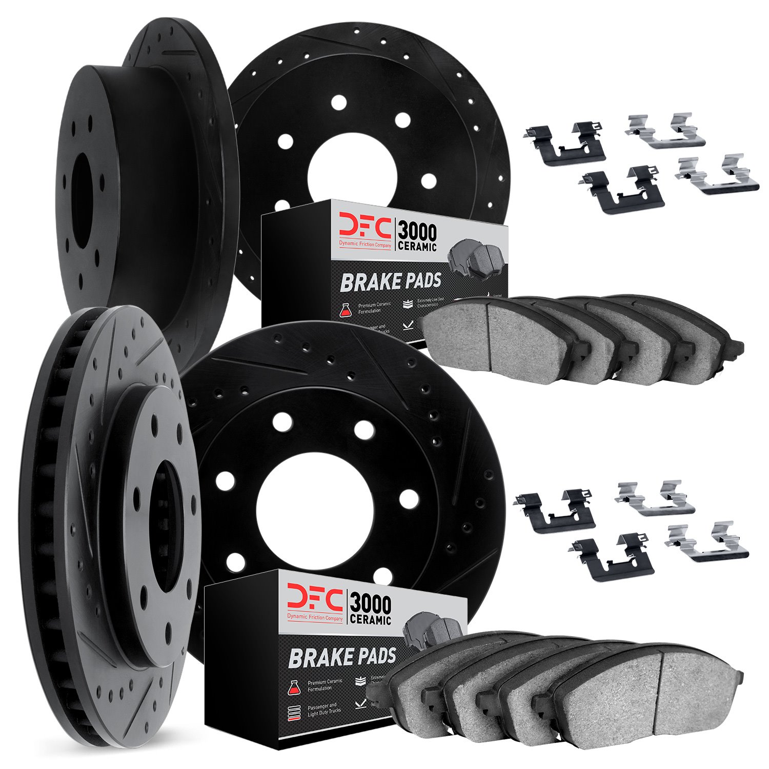 8314-54035 Drilled/Slotted Brake Rotors with 3000-Series Ceramic Brake Pads Kit & Hardware [Black], 1997-2002 Ford/Lincoln/Mercu