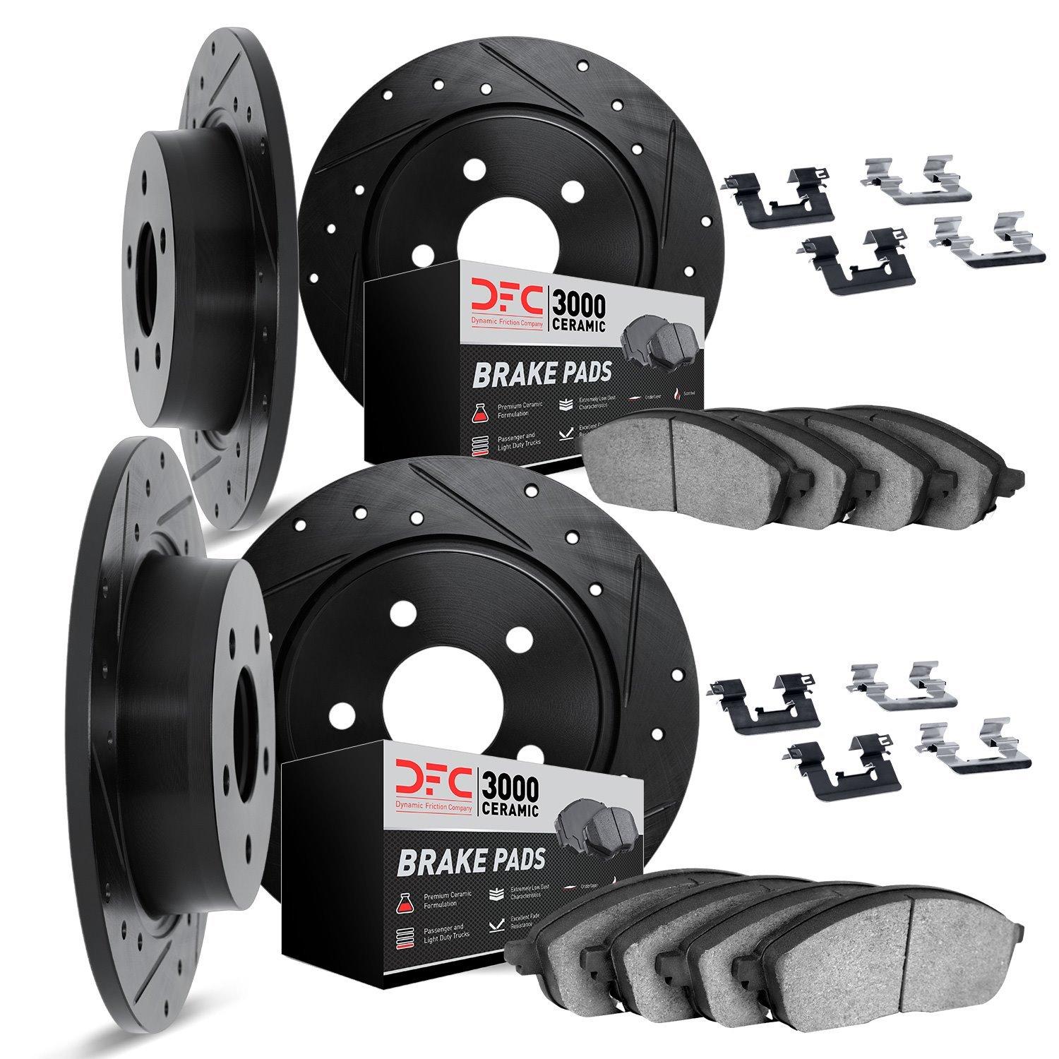 8314-63006 Drilled/Slotted Brake Rotors with 3000-Series Ceramic Brake Pads Kit & Hardware [Black], 1968-1971 Mercedes-Benz, Pos