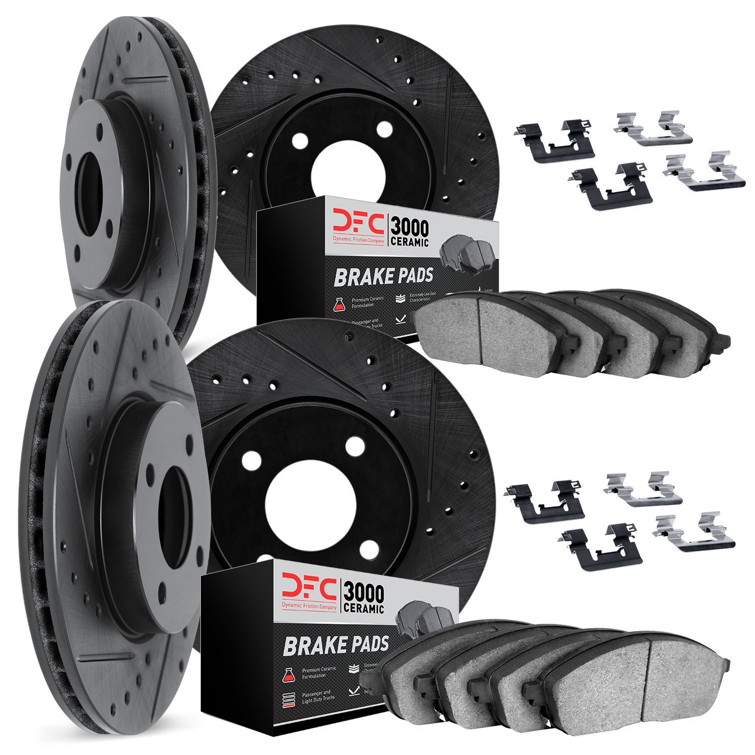 8314-80001 Drilled/Slotted Brake Rotors with 3000-Series Ceramic Brake Pads Kit & Hardware [Black], 1984-1985 Ford/Lincoln/Mercu