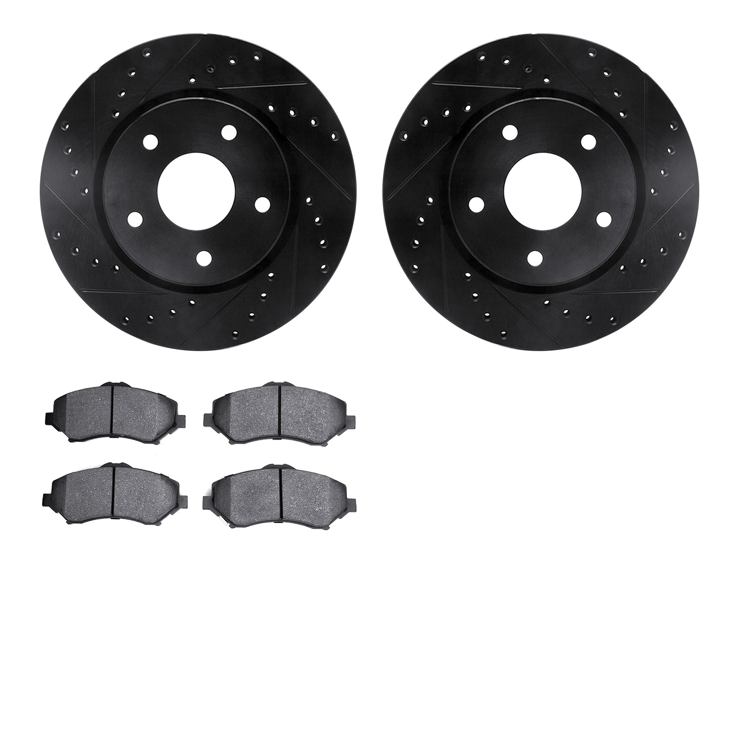 8402-40021 Drilled/Slotted Brake Rotors with Ultimate-Duty Brake Pads Kit [Black], 2008-2016 Multiple Makes/Models, Position: Fr