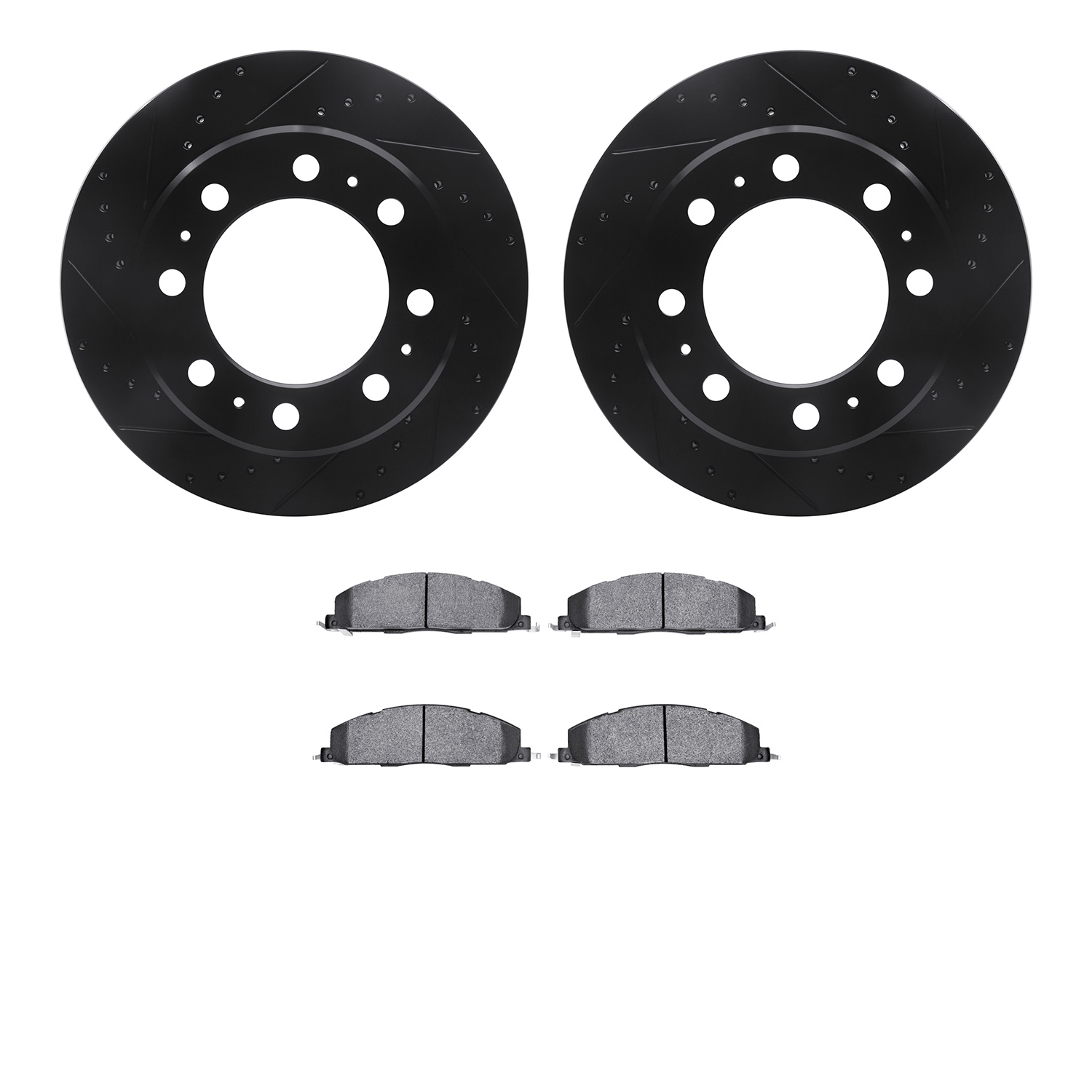 8402-40025 Drilled/Slotted Brake Rotors with Ultimate-Duty Brake Pads Kit [Black], 2009-2018 Mopar, Position: Rear