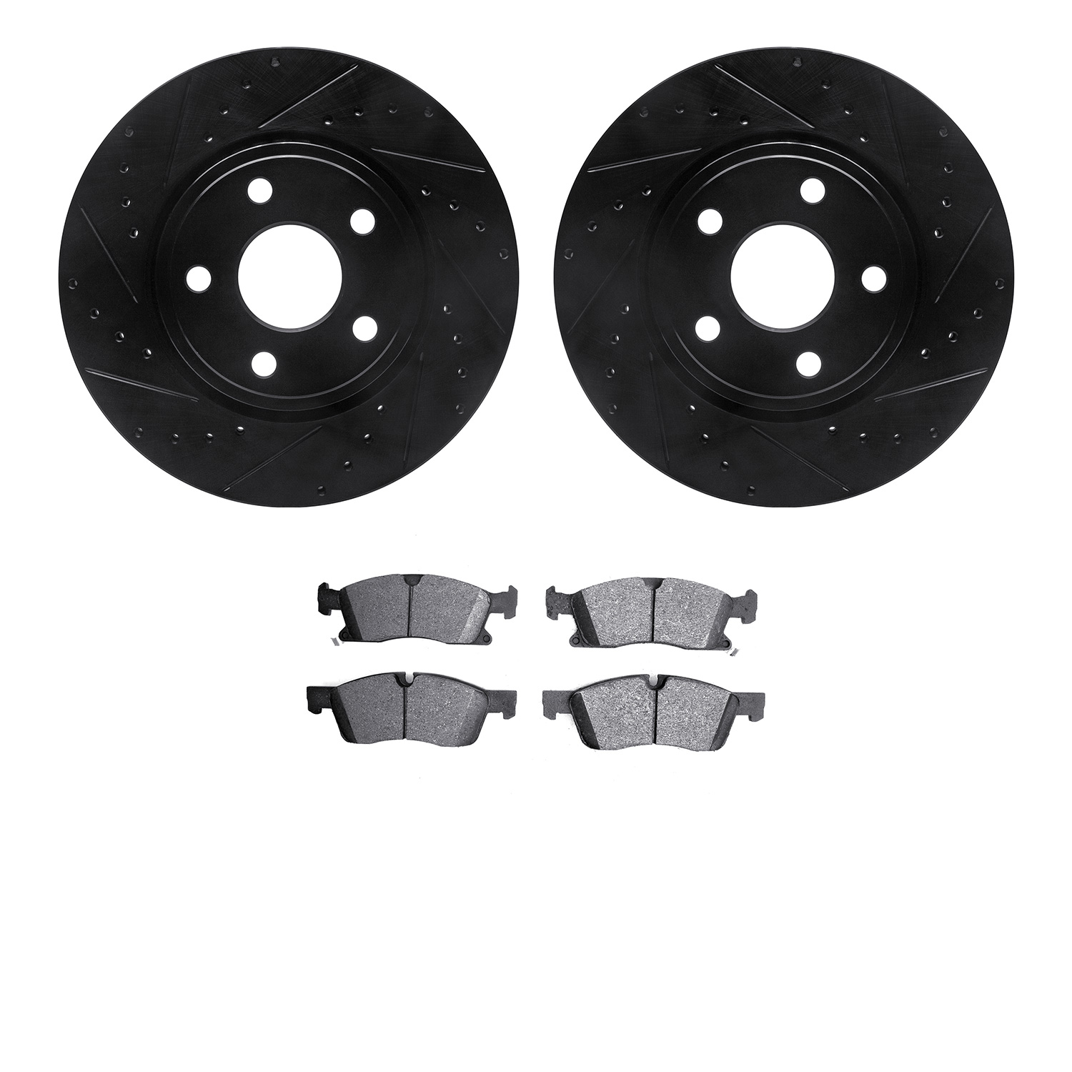 8402-42006 Drilled/Slotted Brake Rotors with Ultimate-Duty Brake Pads Kit [Black], Fits Select Mopar, Position: Front