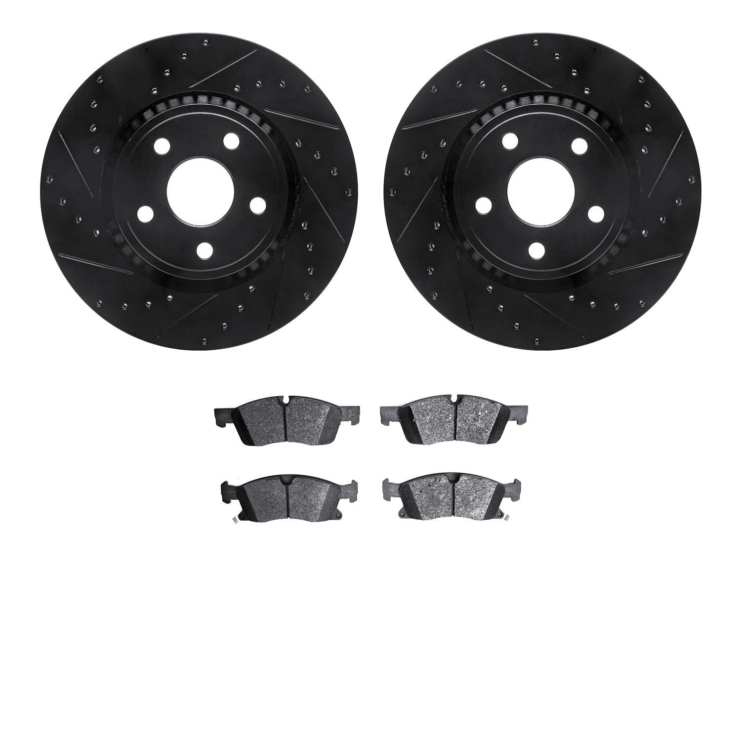 8402-42008 Drilled/Slotted Brake Rotors with Ultimate-Duty Brake Pads Kit [Black], Fits Select Mopar, Position: Front