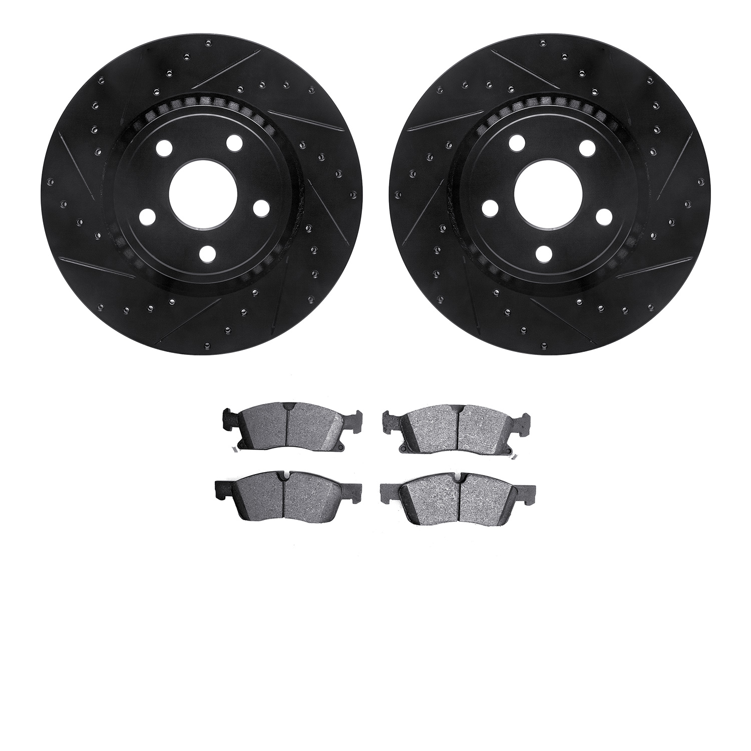 8402-42009 Drilled/Slotted Brake Rotors with Ultimate-Duty Brake Pads Kit [Black], Fits Select Mopar, Position: Front