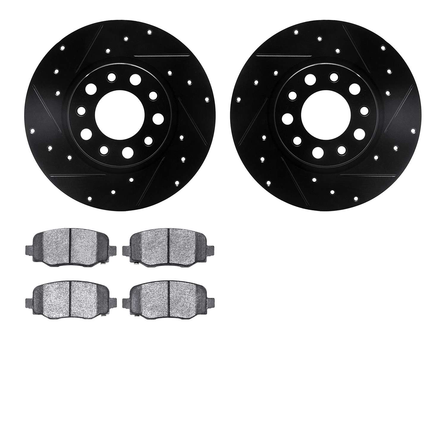 8402-42013 Drilled/Slotted Brake Rotors with Ultimate-Duty Brake Pads Kit [Black], Fits Select Mopar, Position: Rear