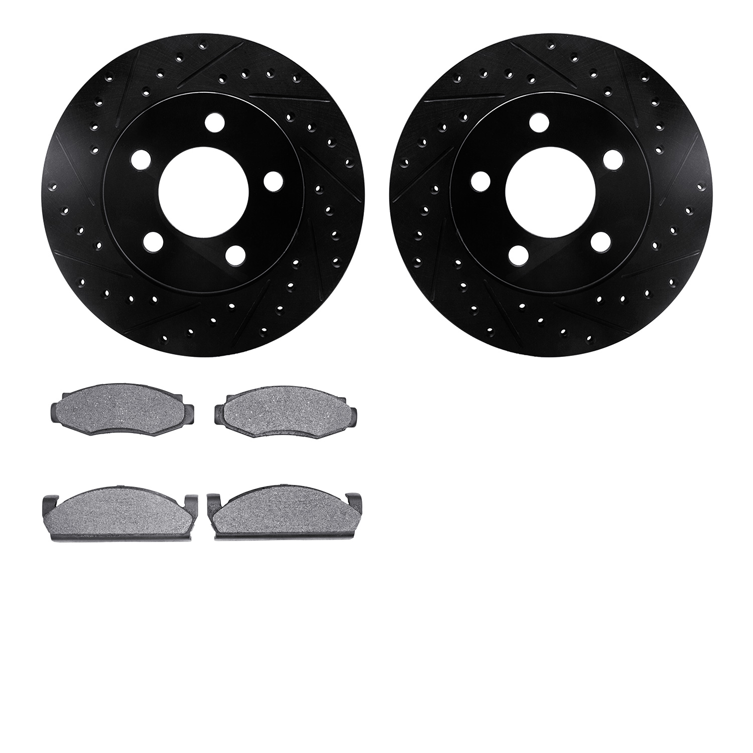 8402-42016 Drilled/Slotted Brake Rotors with Ultimate-Duty Brake Pads Kit [Black], 1980-1981 GM, Position: Front