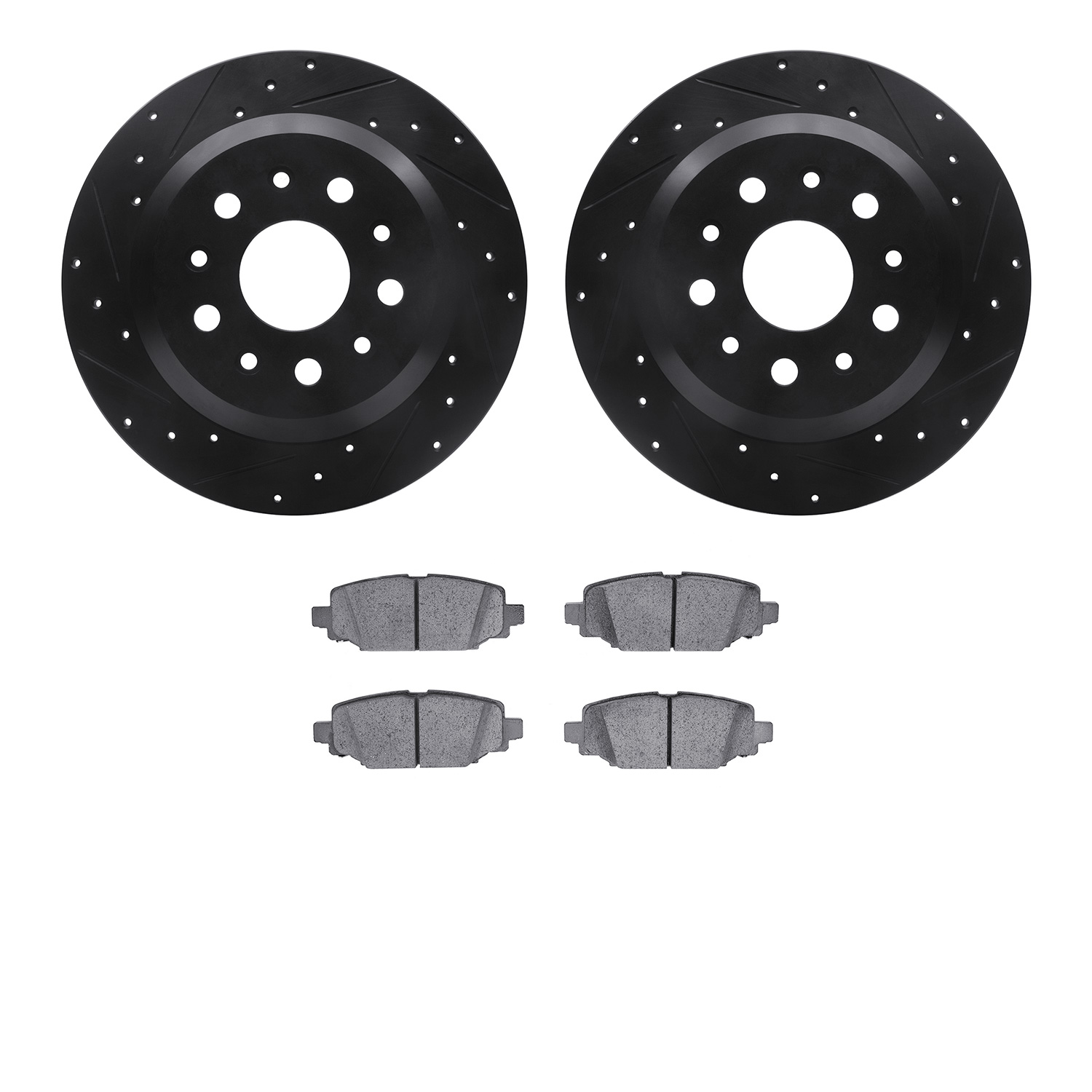 8402-42042 Drilled/Slotted Brake Rotors with Ultimate-Duty Brake Pads Kit [Black], Fits Select Mopar, Position: Rear