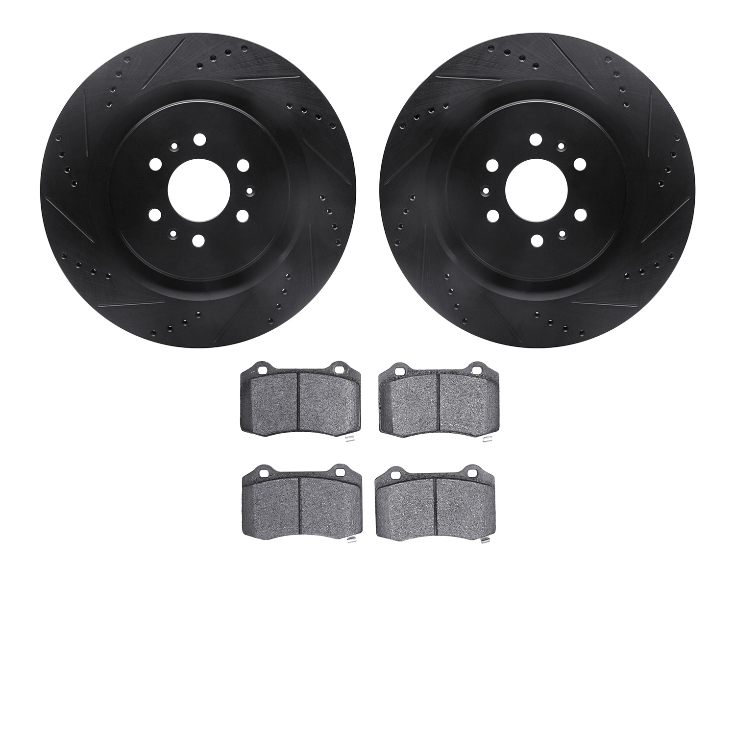 8402-46006 Drilled/Slotted Brake Rotors with Ultimate-Duty Brake Pads Kit [Black], 2004-2011 GM, Position: Rear