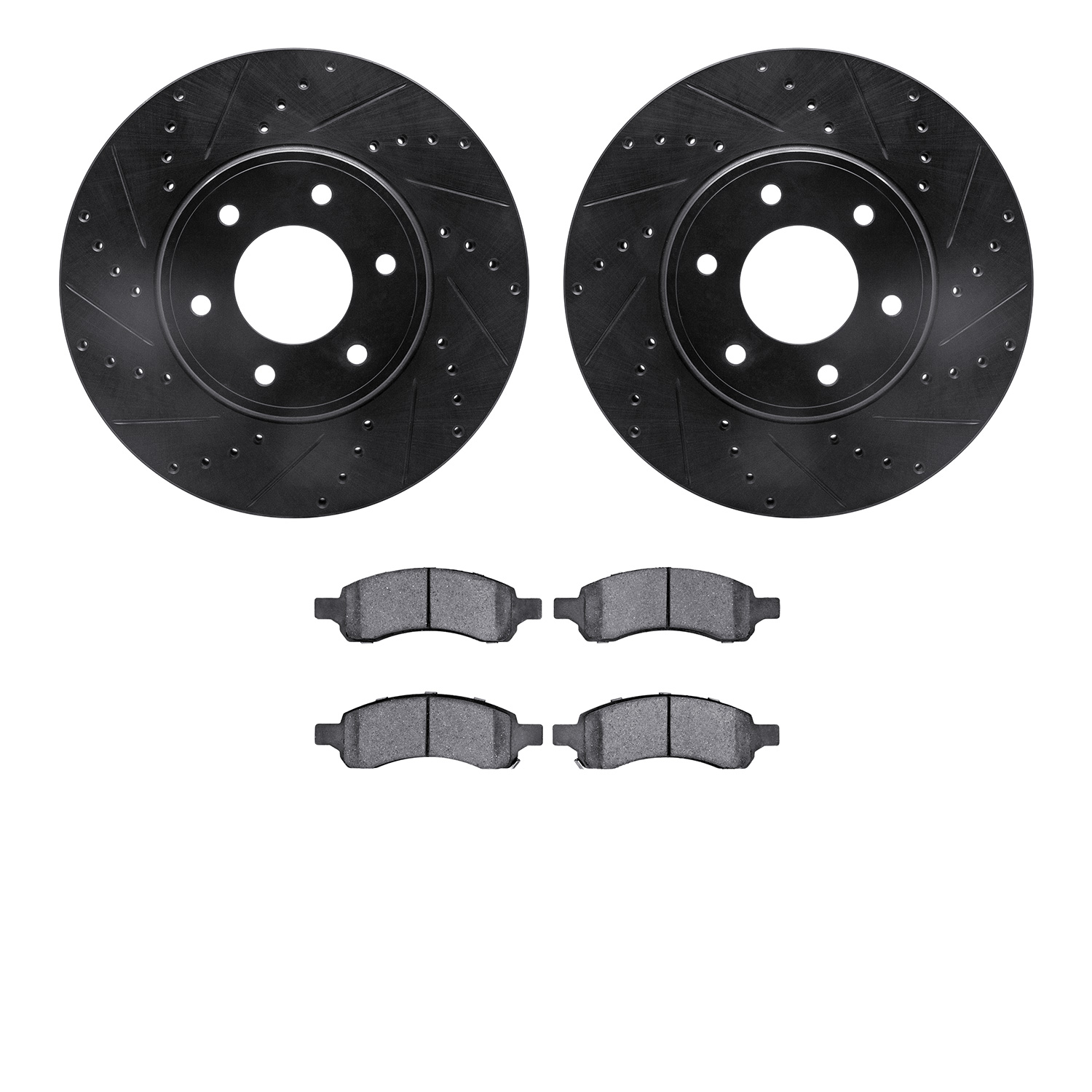 8402-47014 Drilled/Slotted Brake Rotors with Ultimate-Duty Brake Pads Kit [Black], 2006-2009 GM, Position: Front