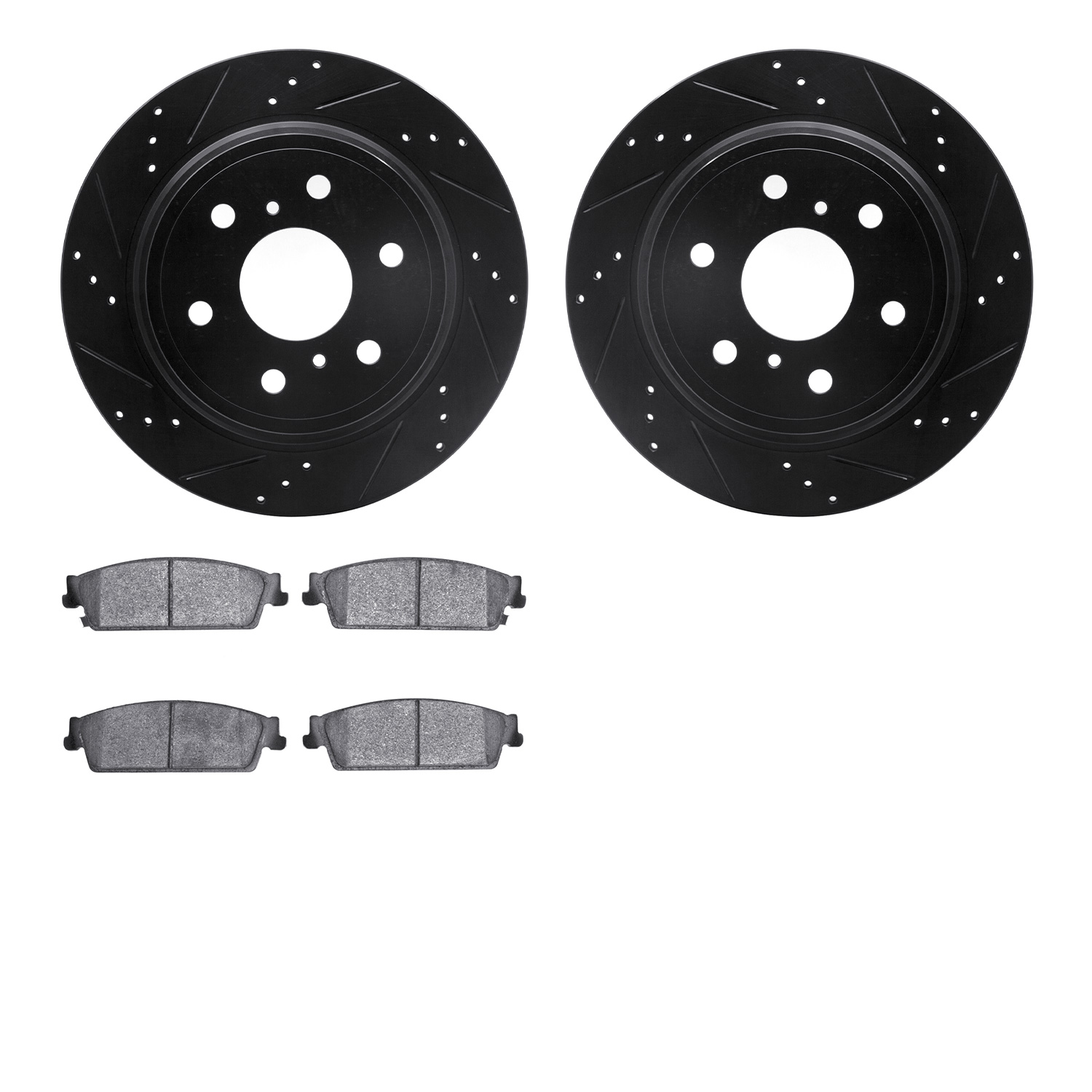 8402-48038 Drilled/Slotted Brake Rotors with Ultimate-Duty Brake Pads Kit [Black], 2007-2014 GM, Position: Rear