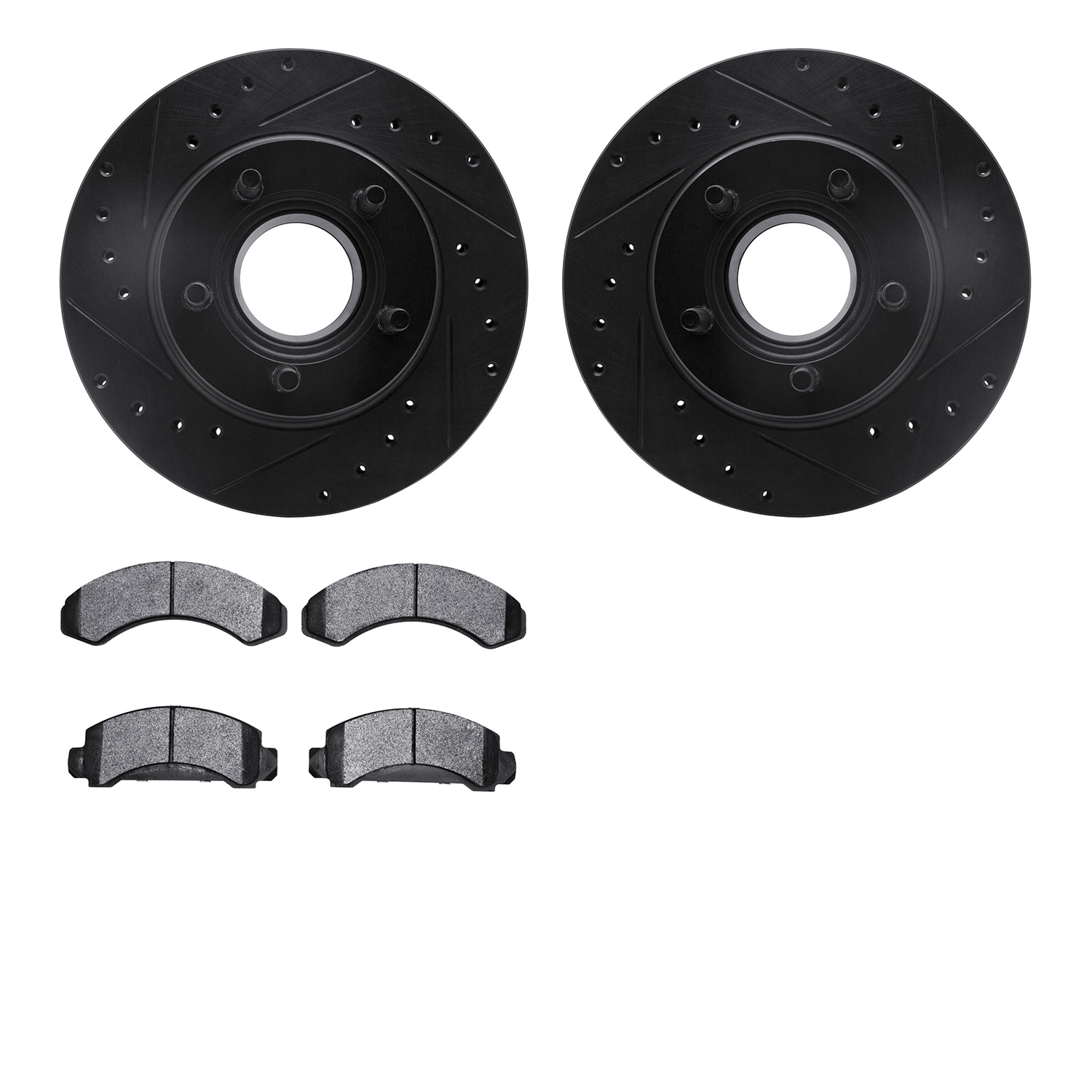 8402-54020 Drilled/Slotted Brake Rotors with Ultimate-Duty Brake Pads Kit [Black], 1993-1994 Ford/Lincoln/Mercury/Mazda, Positio