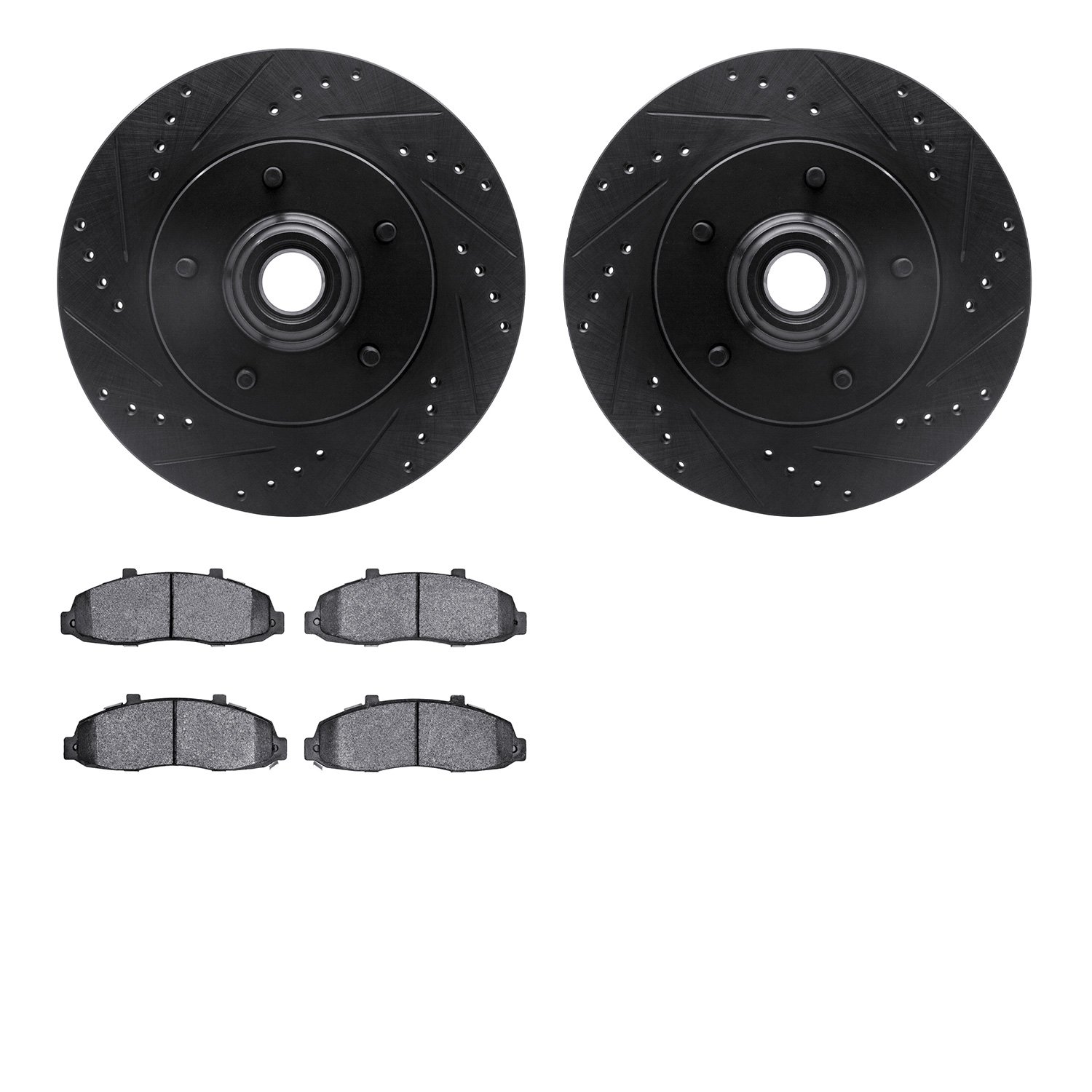 8402-54033 Drilled/Slotted Brake Rotors with Ultimate-Duty Brake Pads Kit [Black], 1997-1999 Ford/Lincoln/Mercury/Mazda, Positio
