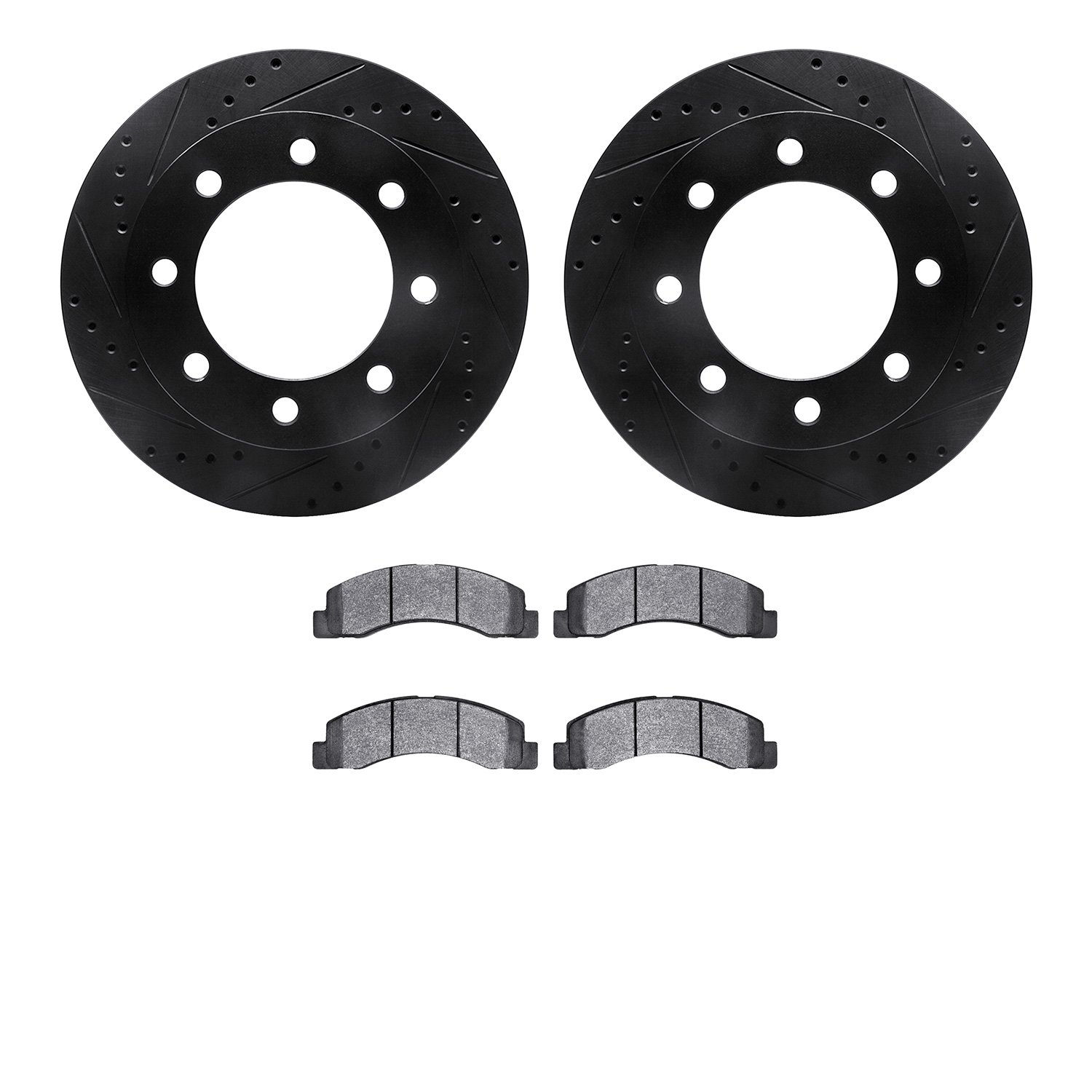 8402-54043 Drilled/Slotted Brake Rotors with Ultimate-Duty Brake Pads Kit [Black], 1999-1999 Ford/Lincoln/Mercury/Mazda, Positio