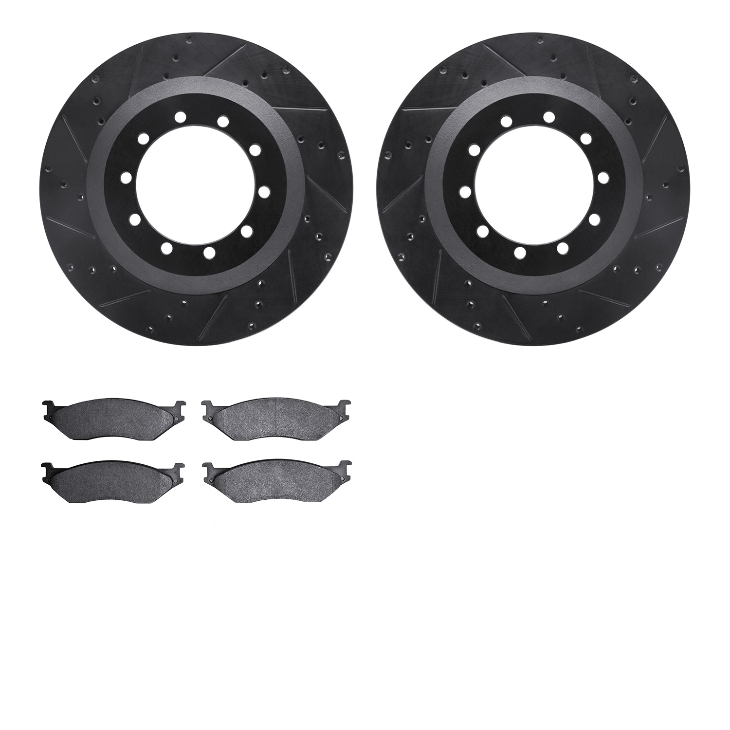 8402-54045 Drilled/Slotted Brake Rotors with Ultimate-Duty Brake Pads Kit [Black], 1999-2004 Ford/Lincoln/Mercury/Mazda, Positio