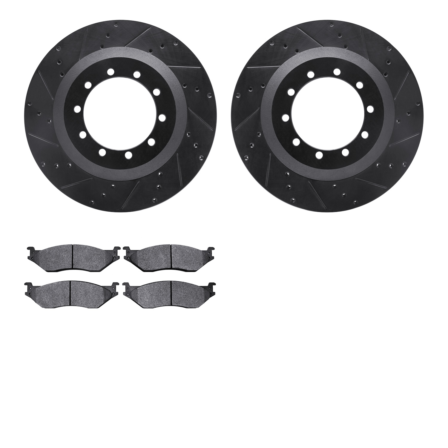 8402-54046 Drilled/Slotted Brake Rotors with Ultimate-Duty Brake Pads Kit [Black], 2006-2019 Ford/Lincoln/Mercury/Mazda, Positio