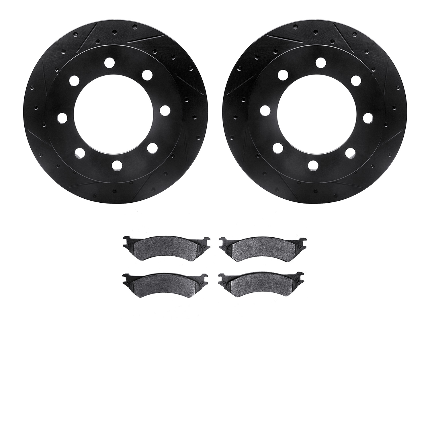 8402-54054 Drilled/Slotted Brake Rotors with Ultimate-Duty Brake Pads Kit [Black], 1999-2007 Ford/Lincoln/Mercury/Mazda, Positio