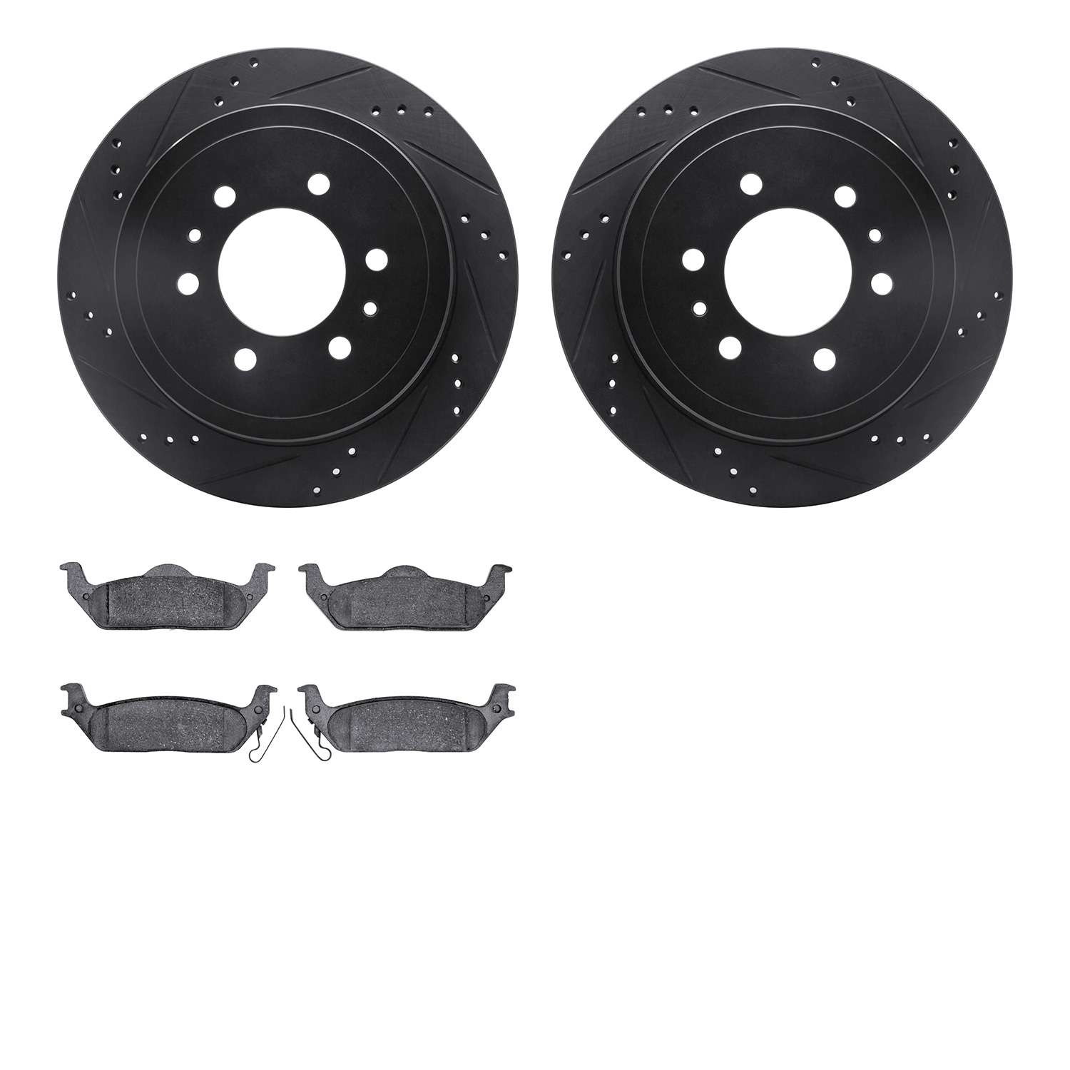 8402-54074 Drilled/Slotted Brake Rotors with Ultimate-Duty Brake Pads Kit [Black], 2004-2011 Ford/Lincoln/Mercury/Mazda, Positio