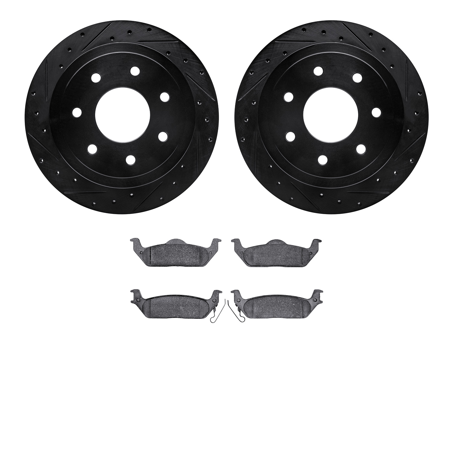 8402-54075 Drilled/Slotted Brake Rotors with Ultimate-Duty Brake Pads Kit [Black], 2004-2011 Ford/Lincoln/Mercury/Mazda, Positio